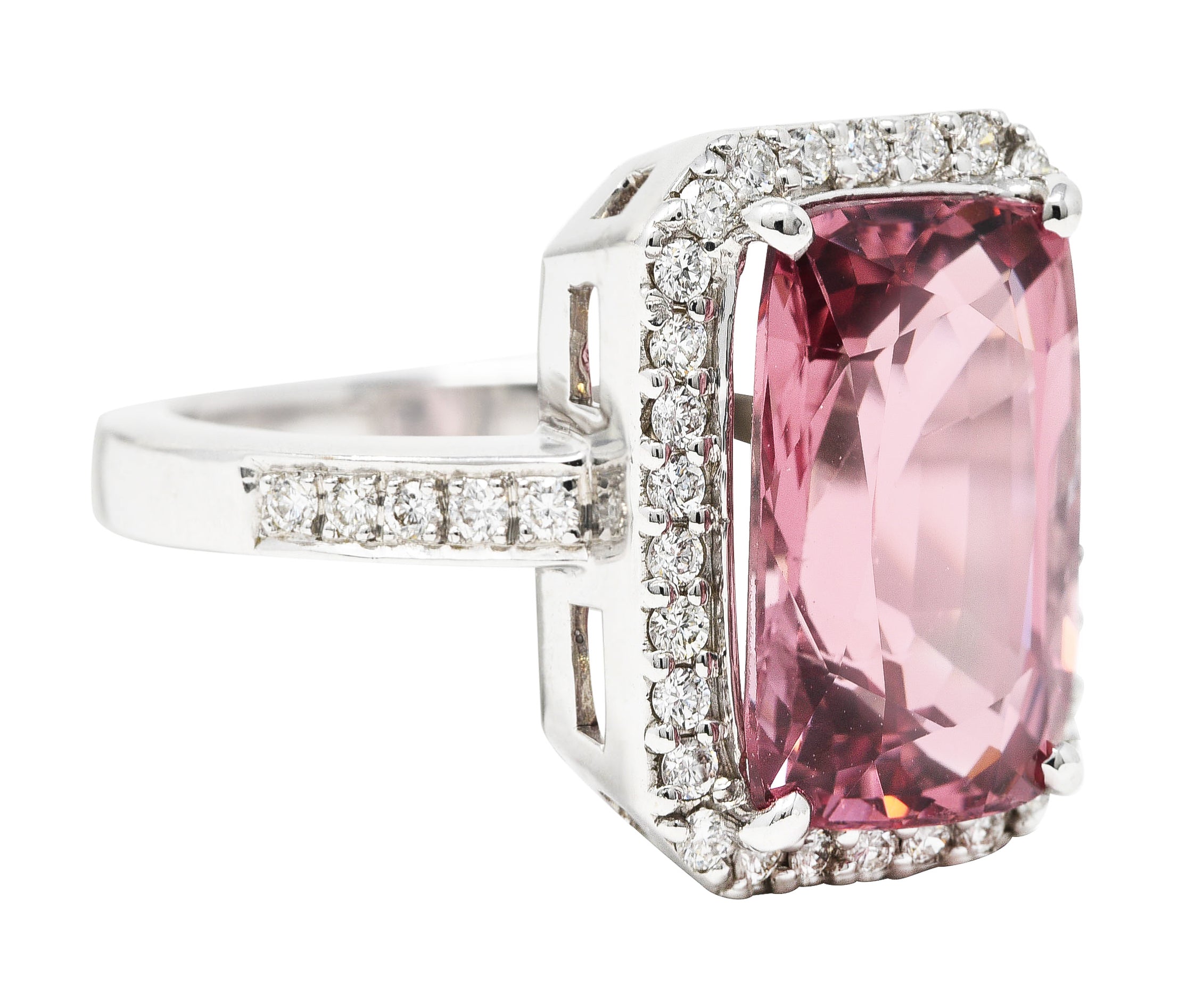 6.52 CTW Cushion Cut Spinel Diamond 18 Karat White Gold Halo Cocktail Ring Wilson's Estate Jewelry