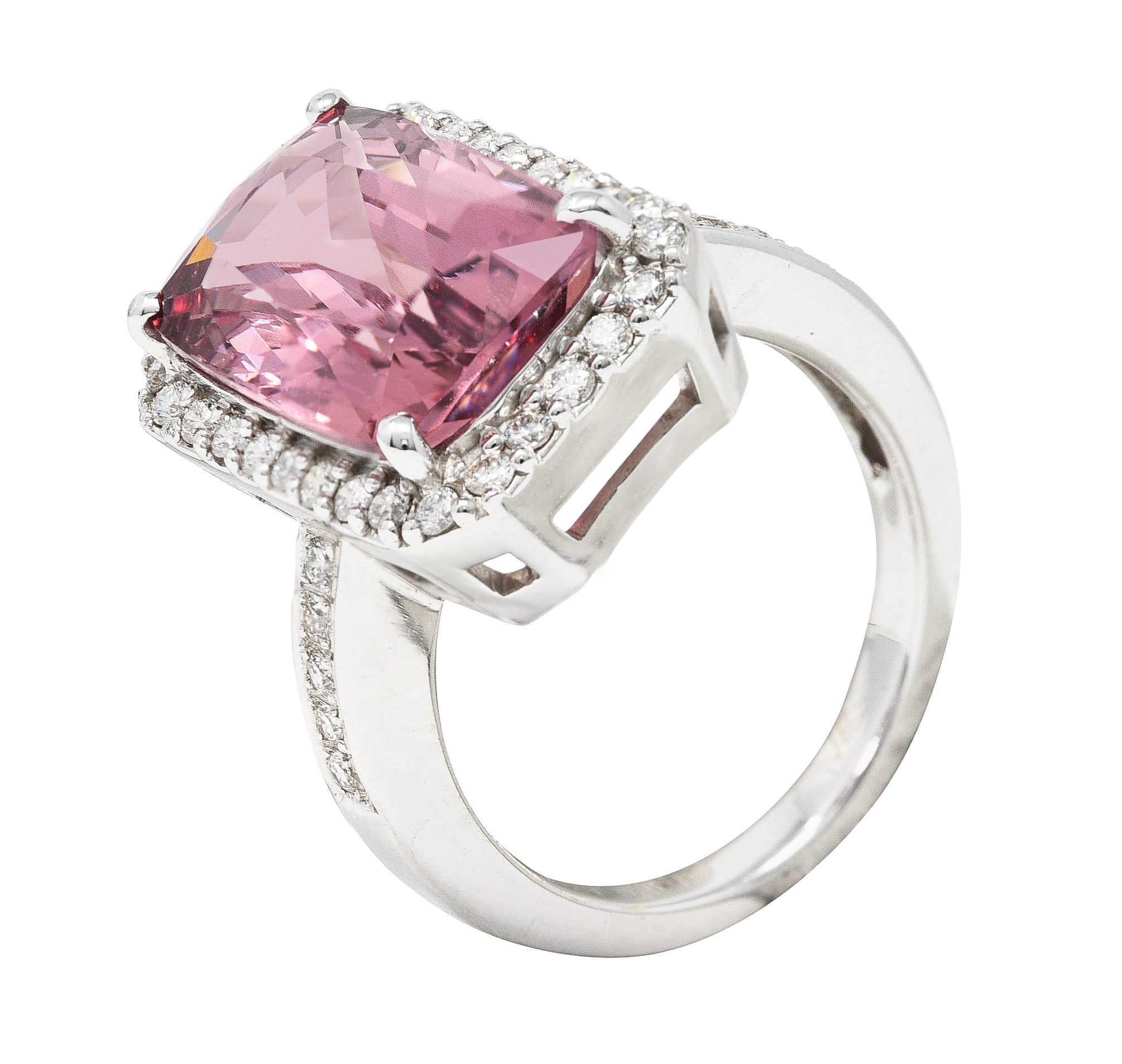 6.52 CTW Cushion Cut Spinel Diamond 18 Karat White Gold Halo Cocktail Ring Wilson's Estate Jewelry