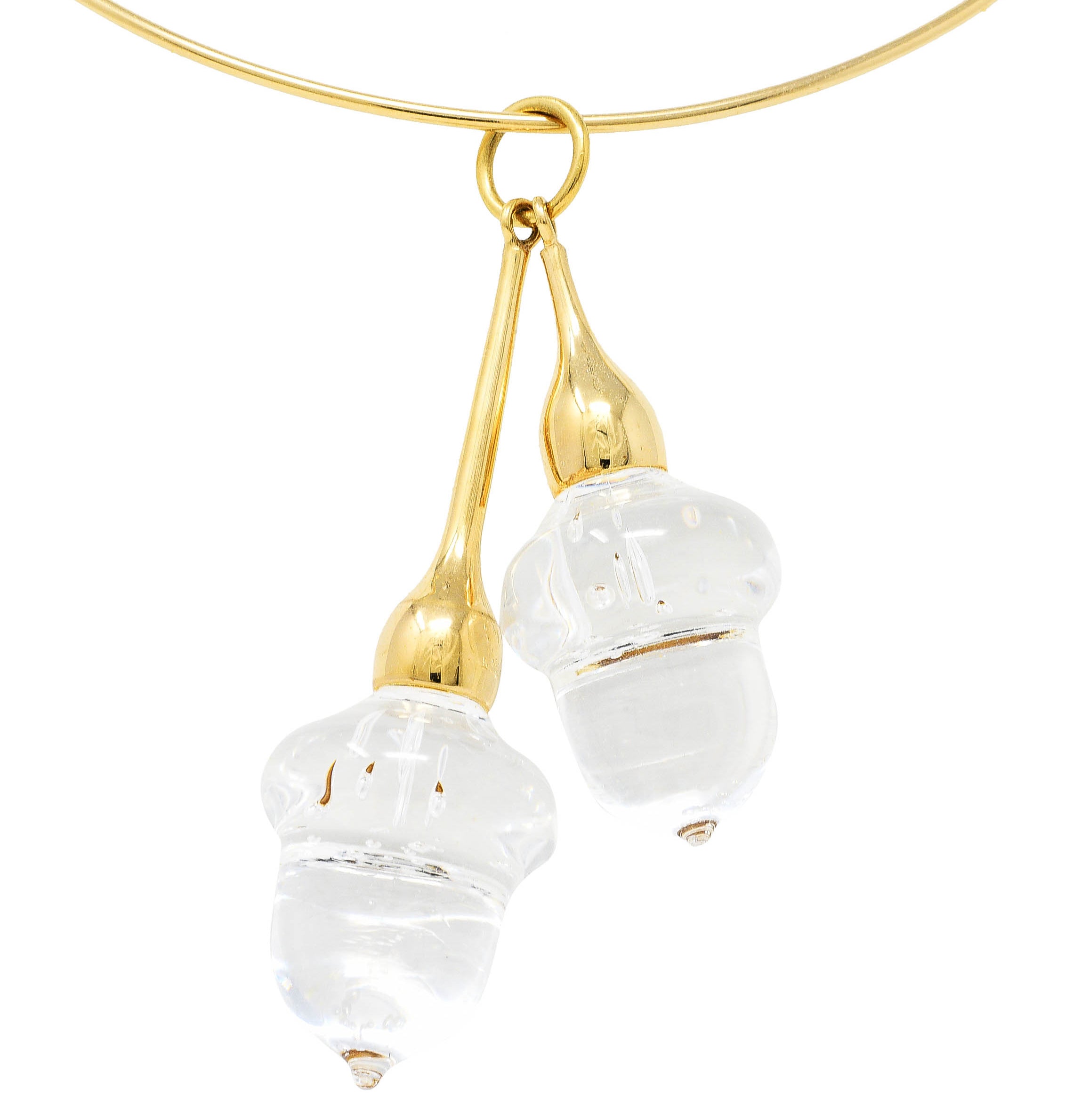 Steuben Glass 18 Karat Yellow Gold Acorn Lariat Double Drop Collar NecklaceBracelets - Wilson's Estate Jewelry