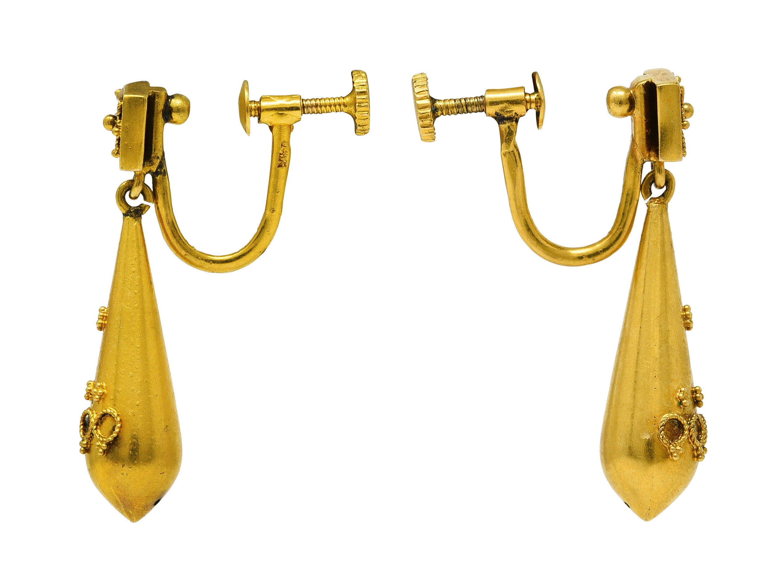 Victorian Etruscan Revival 14 Karat Yellow Gold Screw-Back Antique Earrings Wilson's Estate Jewelry