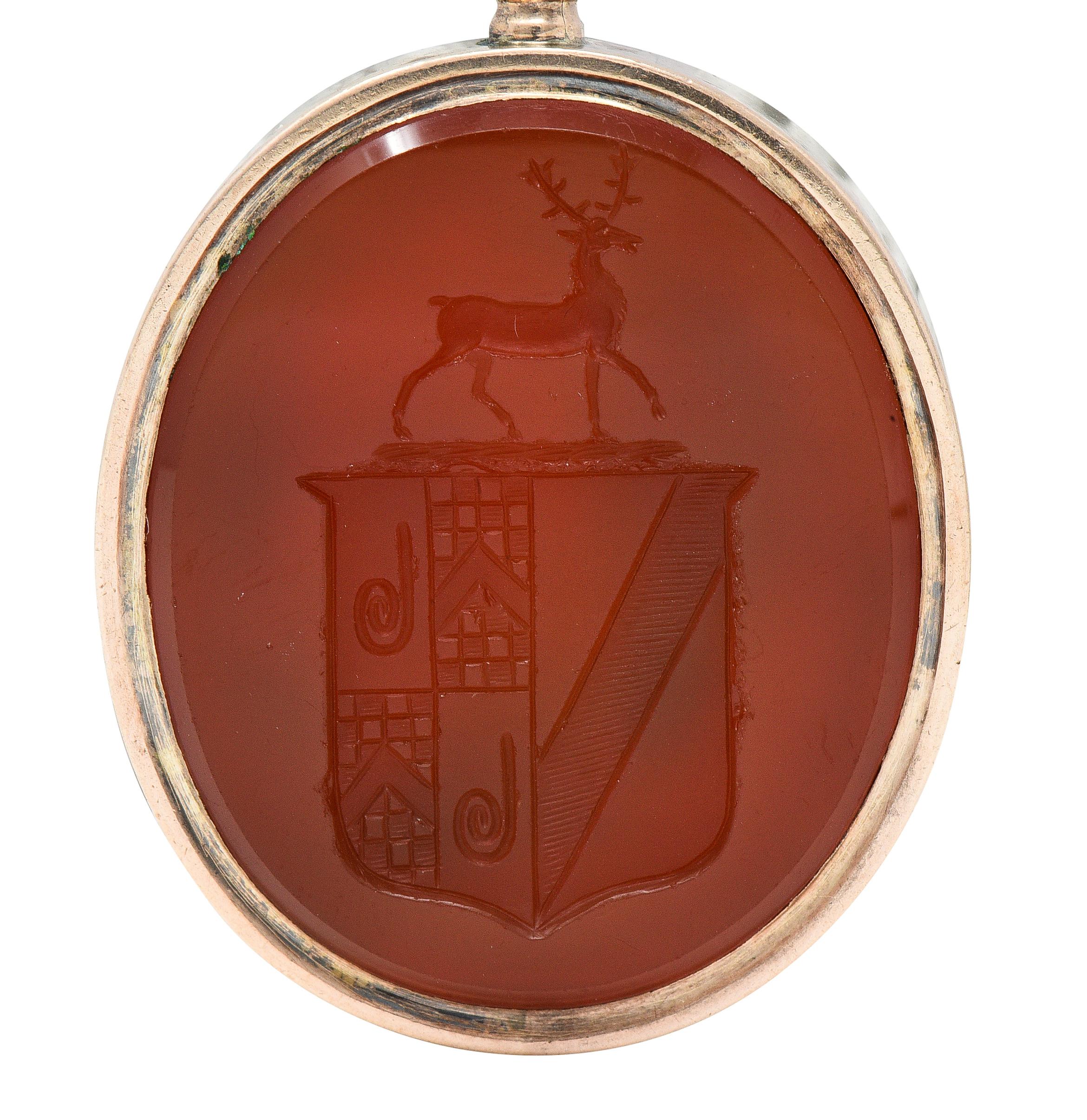 Victorian Carnelian Enamel Micro-Mosaic 14 Karat Gold Intaglio Eagle Pendant