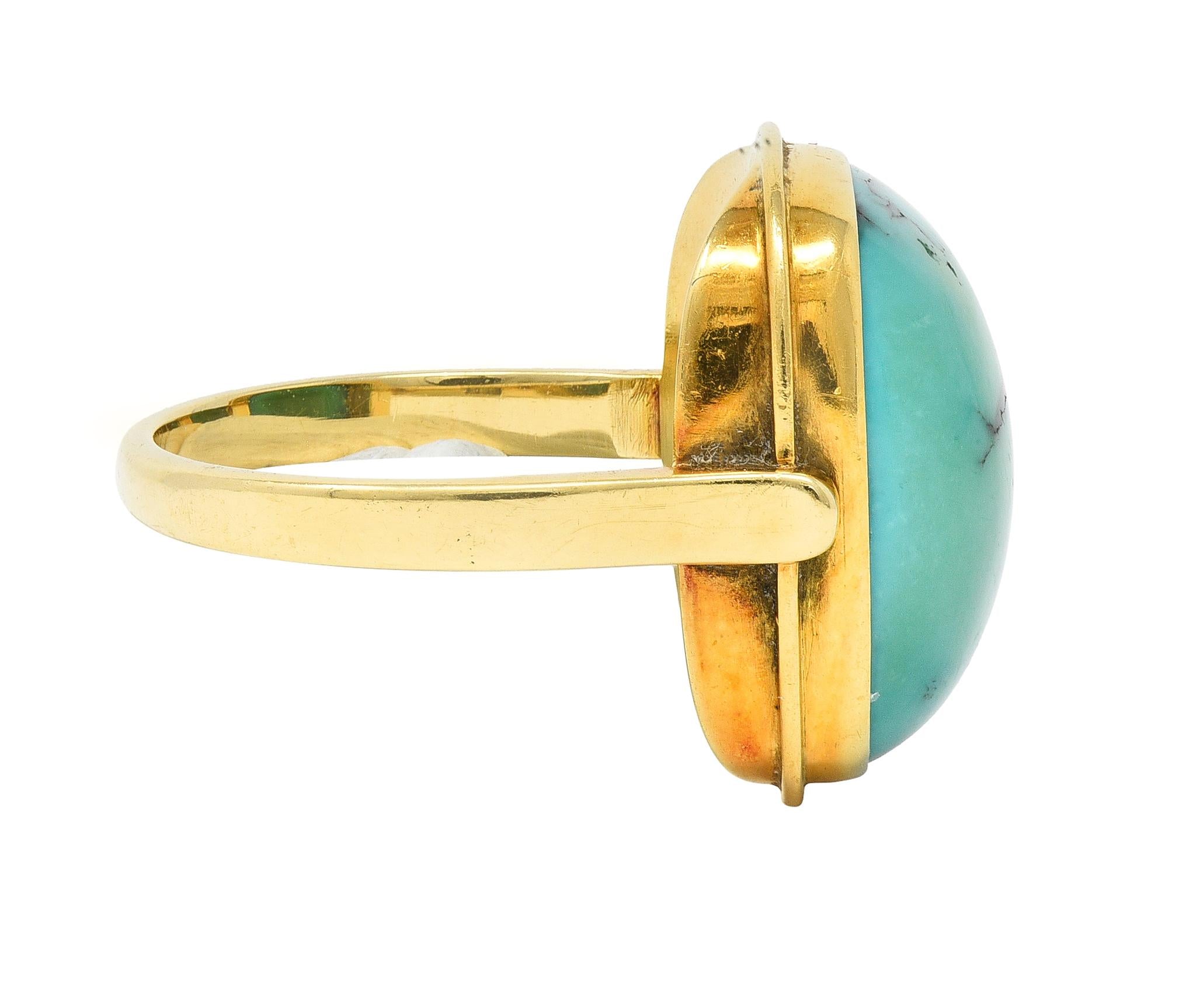 Modernist Turquoise Cabochon 14 Karat Yellow Gold Vintage Signet Ring