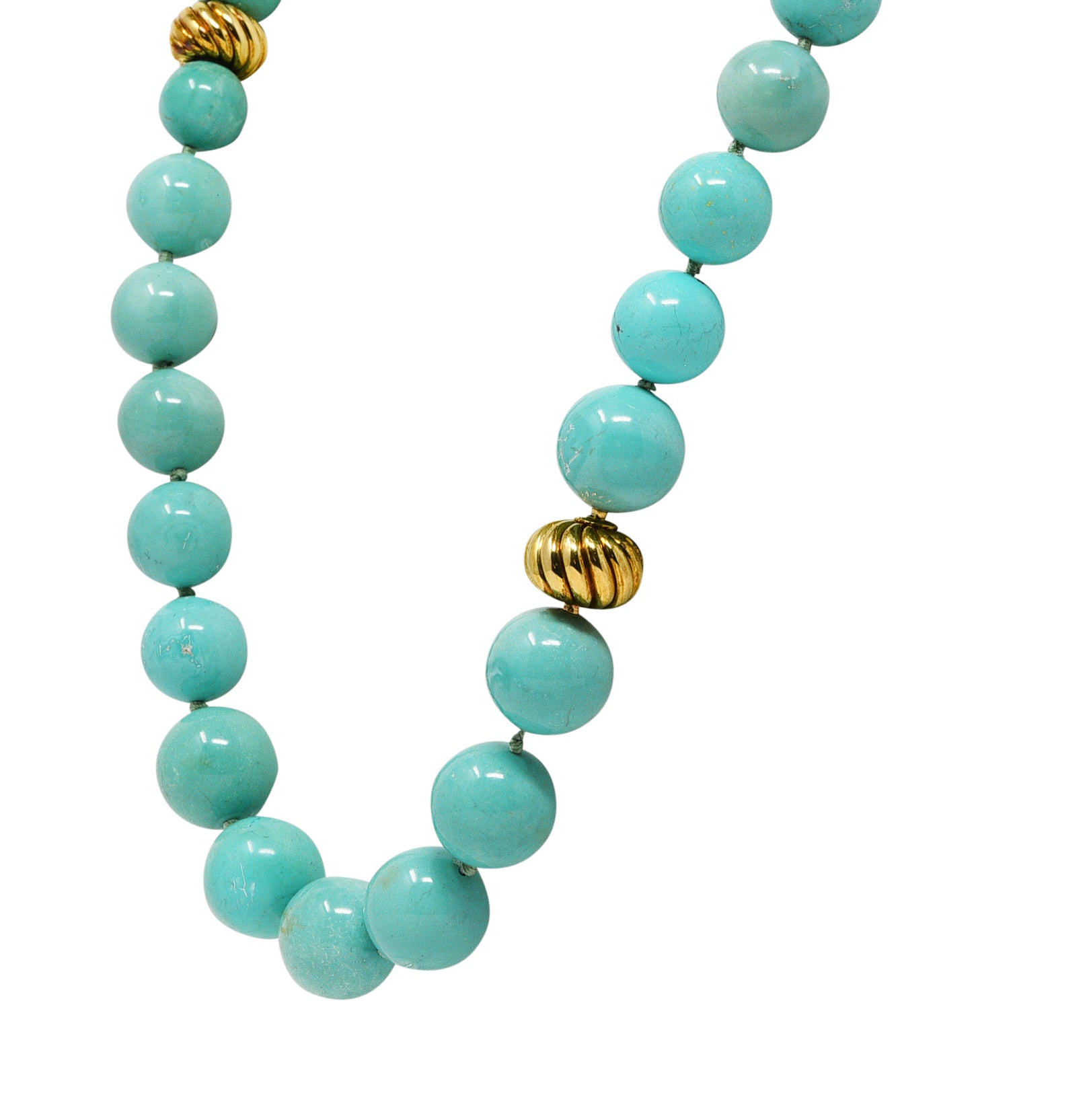 David Yurman Turquoise 18 Karat Yellow Gold Graduated Bead Necklace Wilson's Estate Jewelry