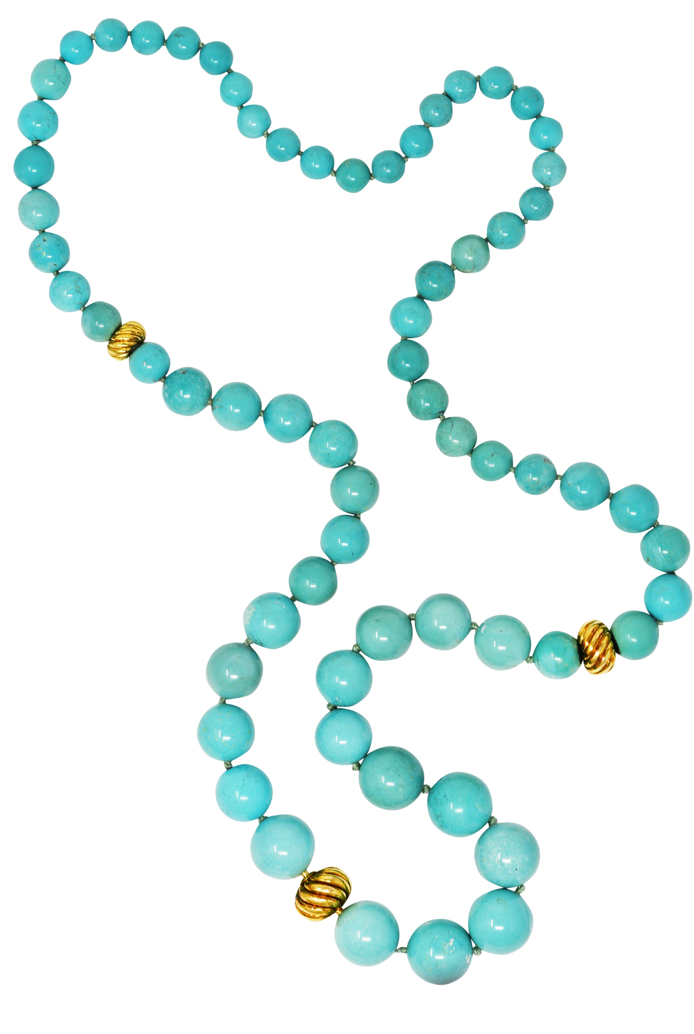 David Yurman Turquoise 18 Karat Yellow Gold Graduated Bead Necklace Wilson's Estate Jewelry