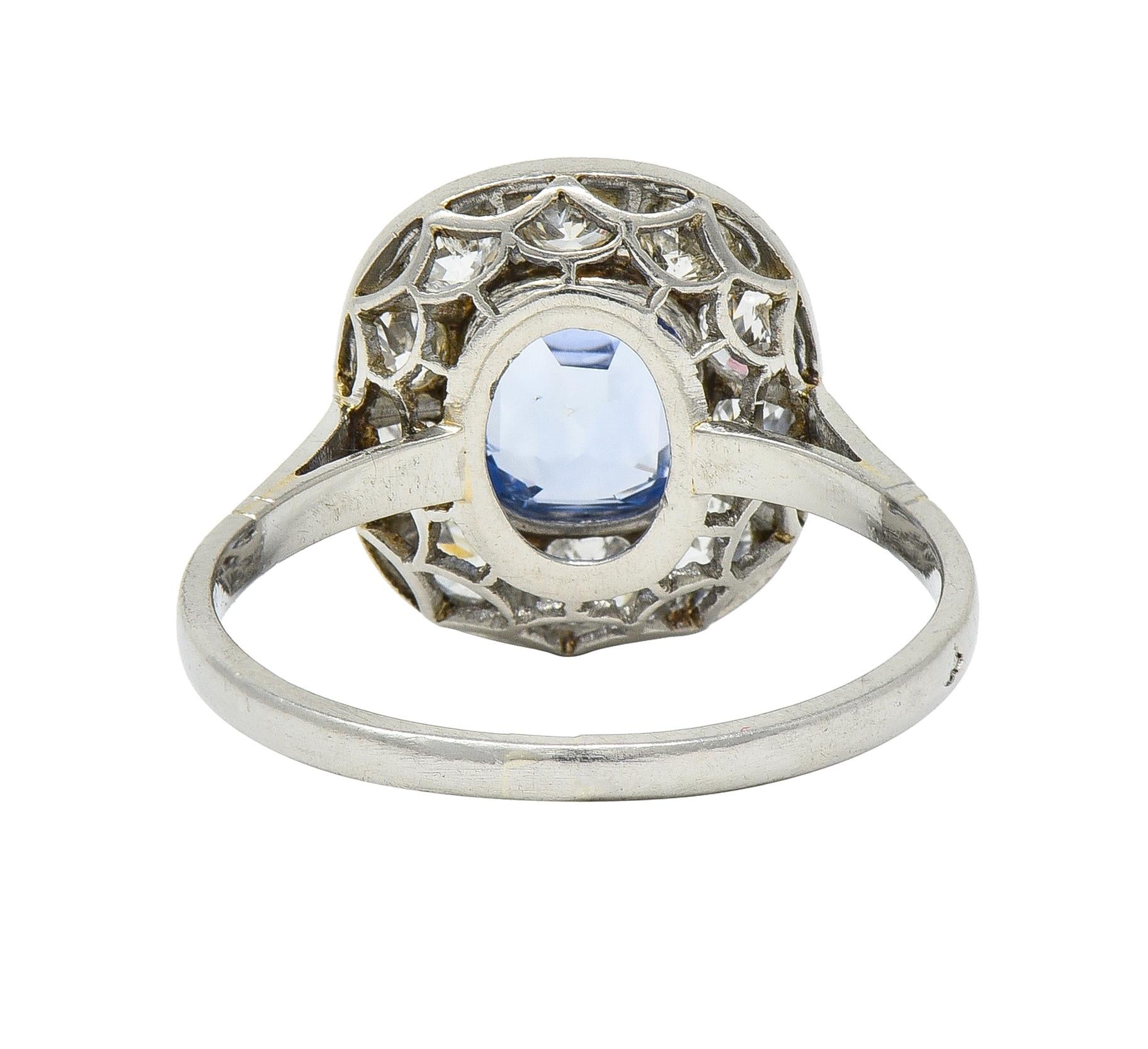 Art Deco French 2.18 CTW No Heat Sapphire Diamond Platinum Halo Ring GIA