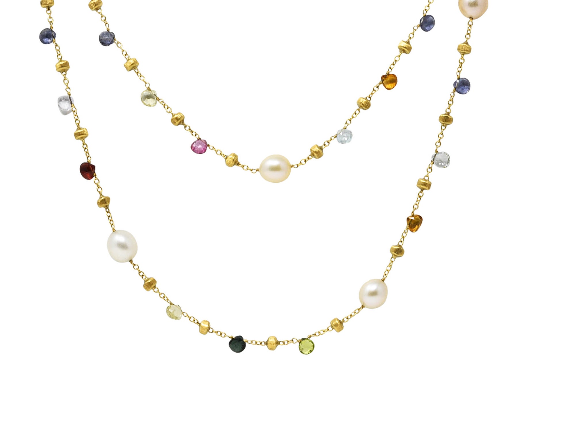 Marco Bicego Contemporary Cultured Pearl Citrine Topaz Multi Gemstone 18 Karat Yellow Gold 46 IN Long Gemstone Confetti Necklace Wilson's Estate Jewelry