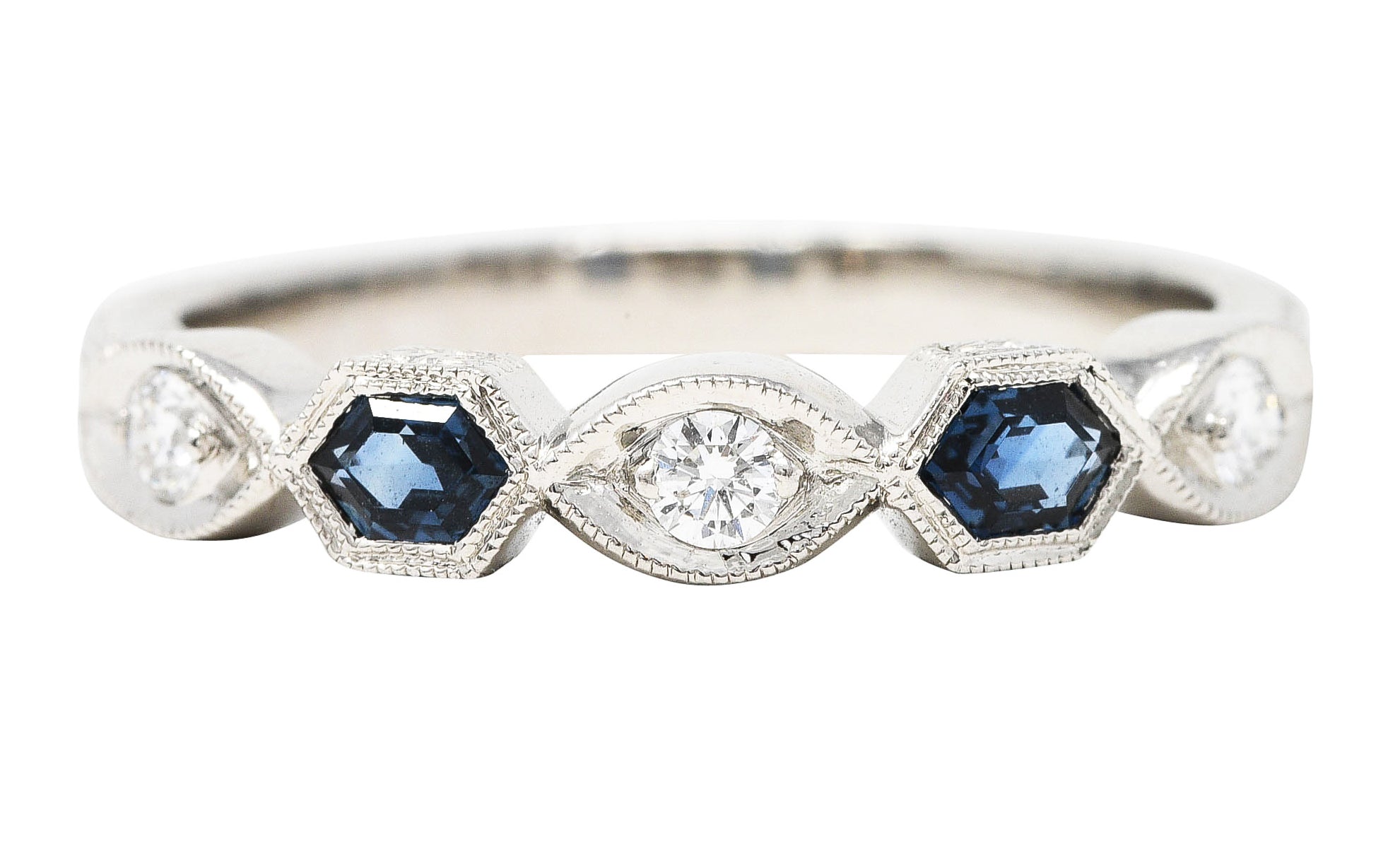 Contemporary 0.35 CTW Sapphire Diamond Platinum Geometric Band RingRings - Wilson's Estate Jewelry