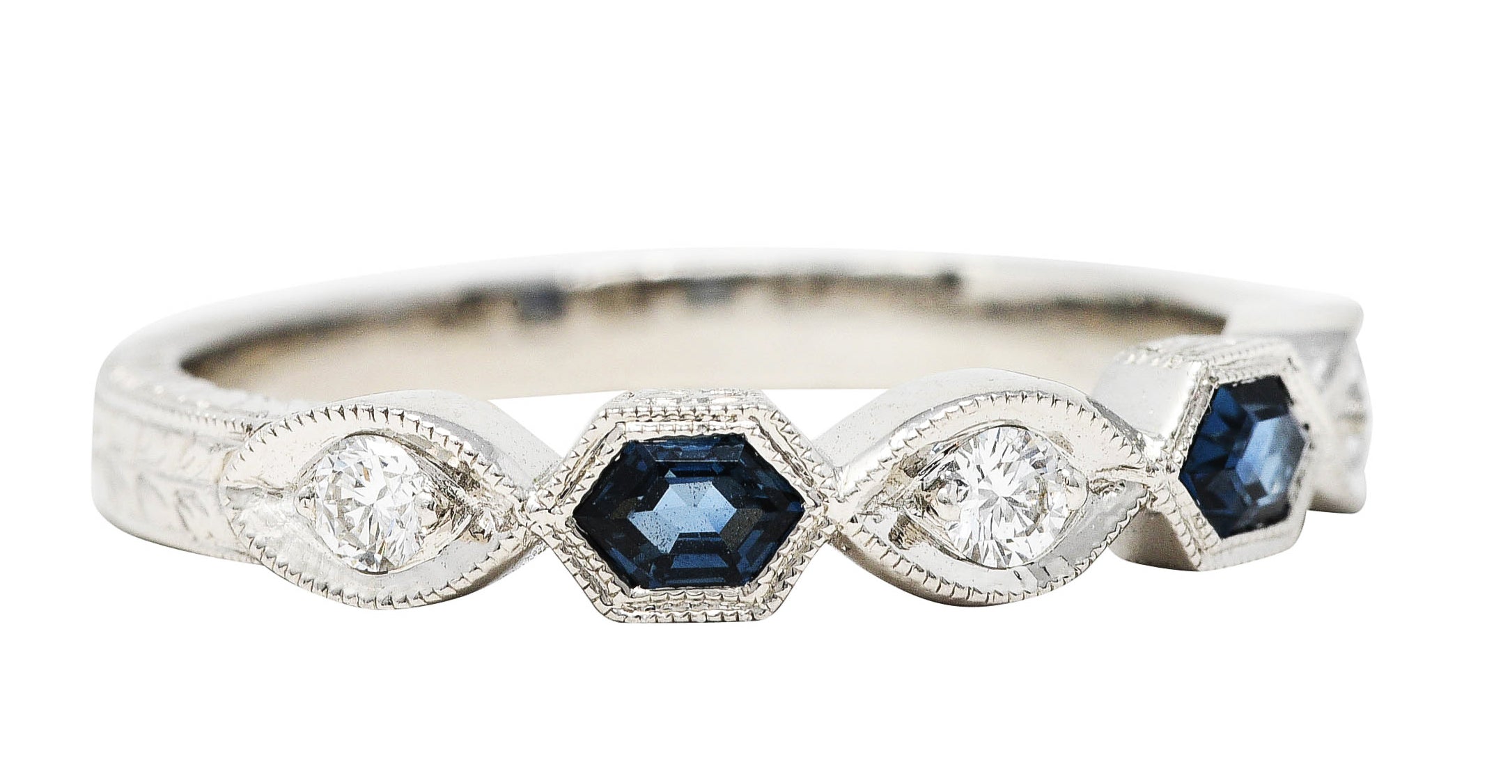 Contemporary 0.35 CTW Sapphire Diamond Platinum Geometric Band RingRings - Wilson's Estate Jewelry