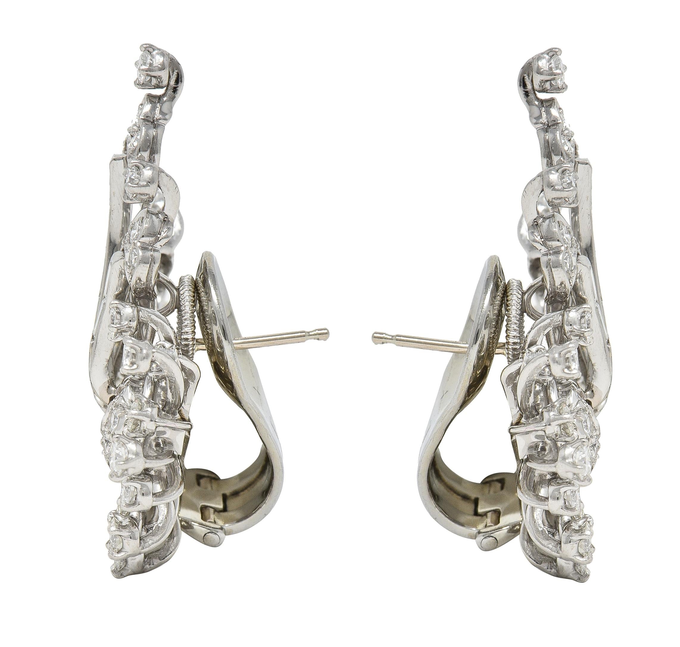 Mid-Century 3.68 CTW Diamond Platinum Vintage Floral Spray Earrings