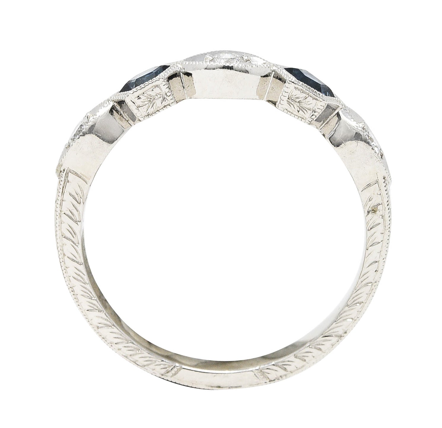 Contemporary 0.35 CTW Sapphire Diamond Platinum Geometric Band RingRings - Wilson's Estate Jewelry