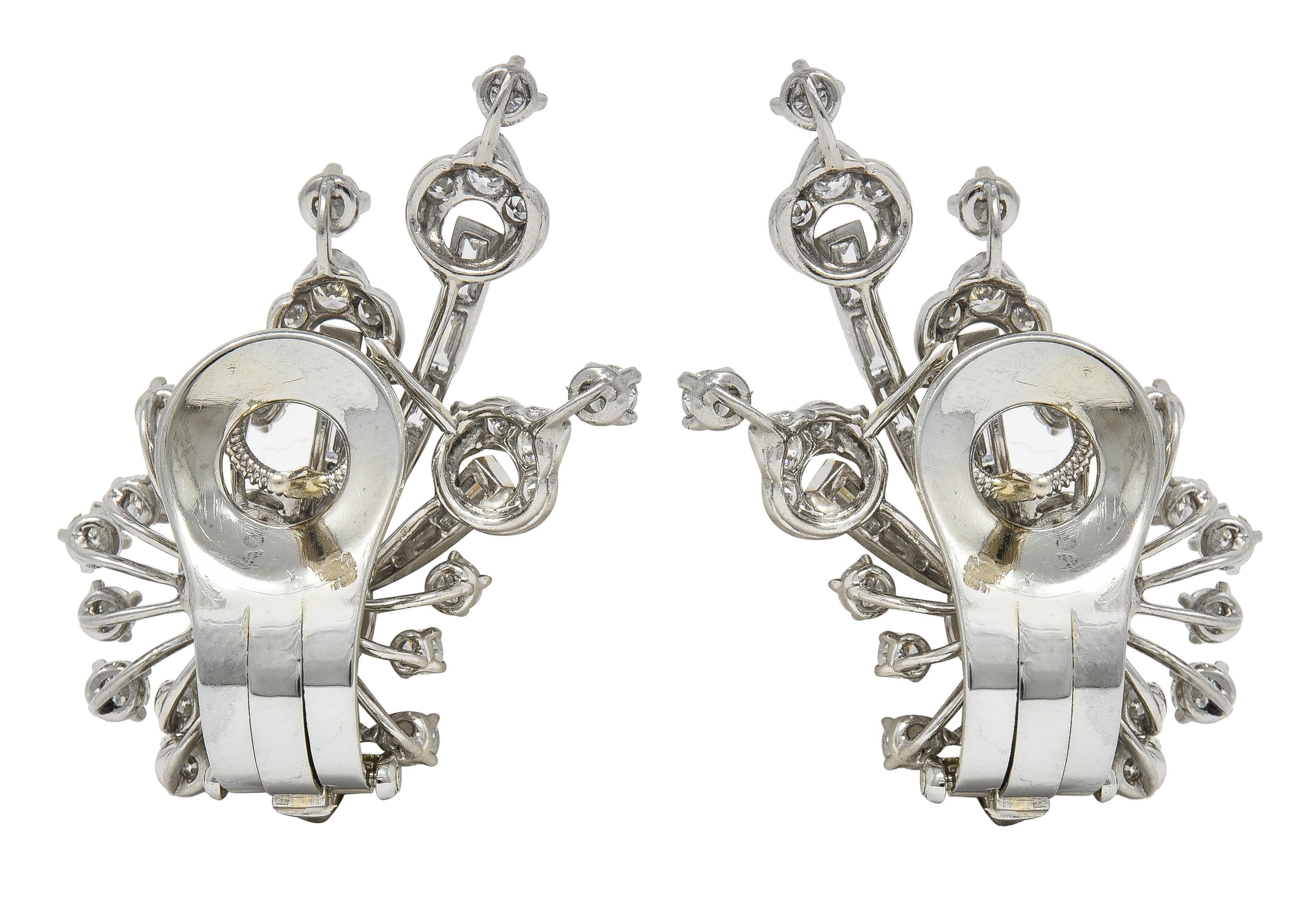 Mid-Century 3.68 CTW Diamond Platinum Vintage Floral Spray Earrings