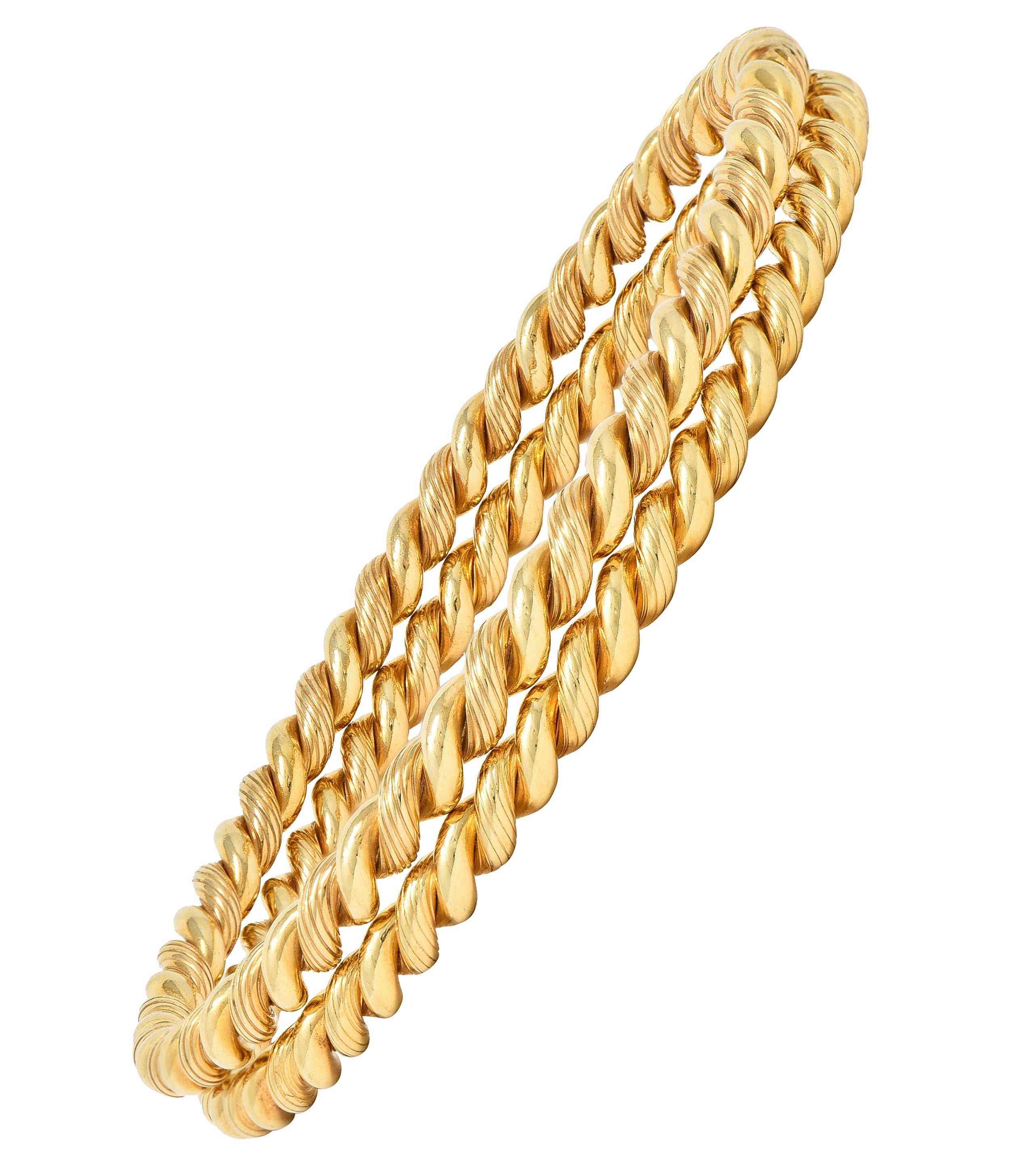 Tiffany & Co. 1960's 14 Karat Gold Twisted Rope Vintage Bangle Bracelet Set