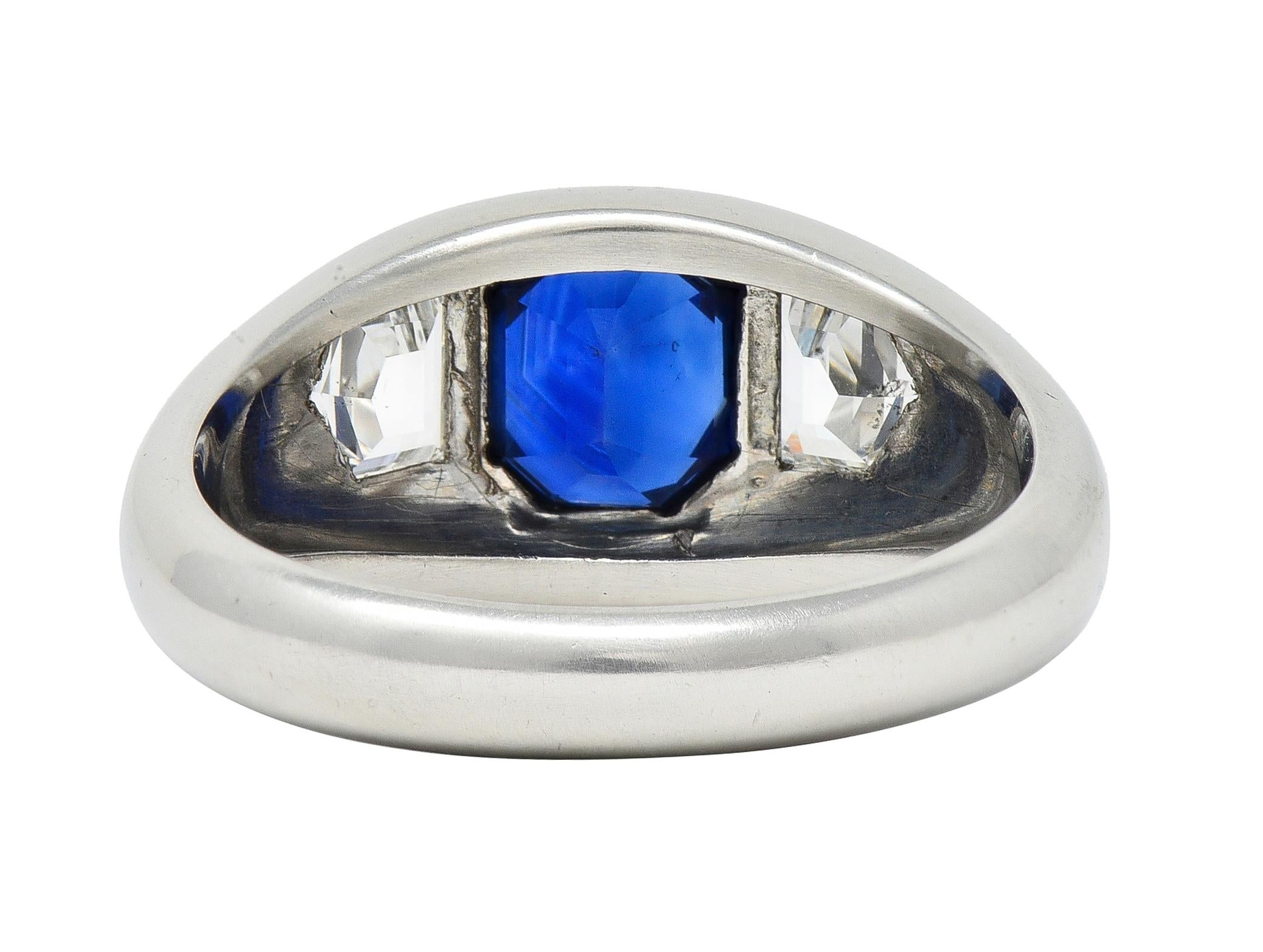 Mid-Century 3.07 CTW No Heat Sapphire Diamond Platinum Three Stone Ring GIA