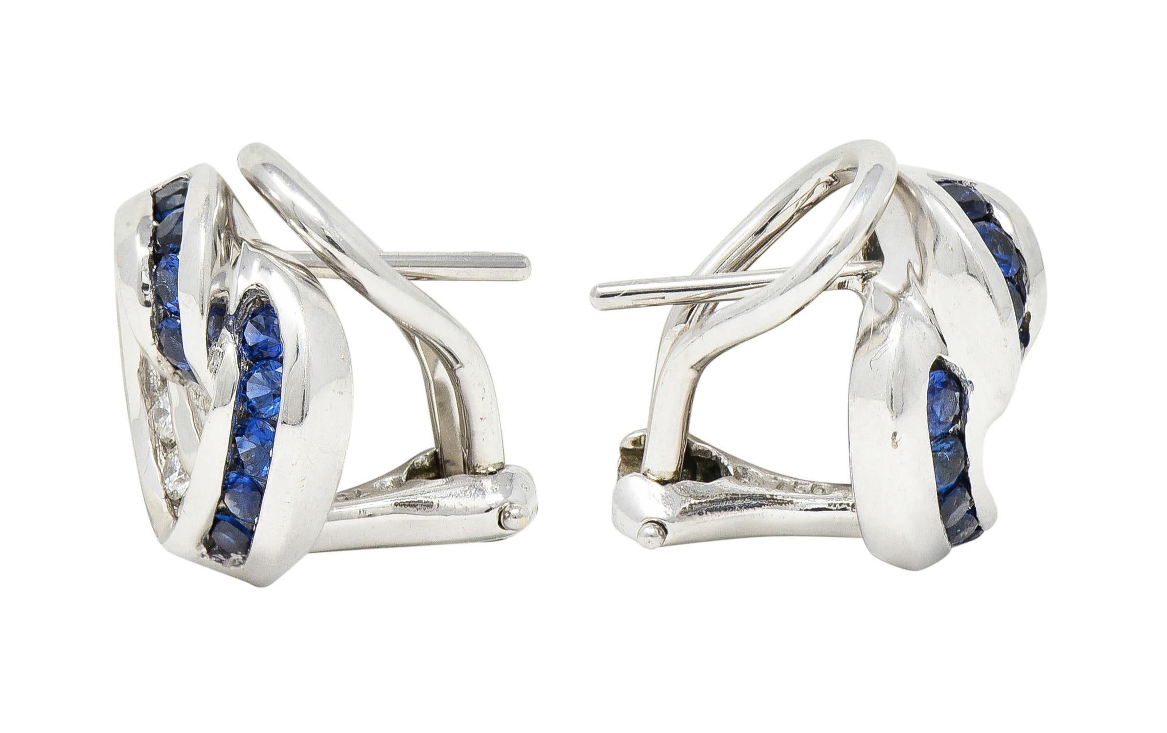 Charles Krypell Vintage Sapphire Diamond 18 Karat White Gold Swirl Earrings