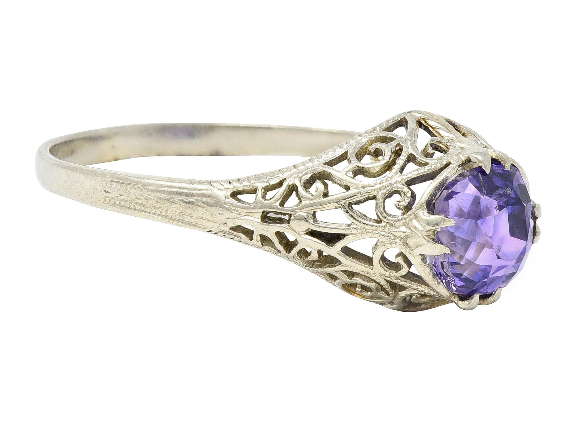 Edwardian 1.48 CTW No Heat Ceylon Purple Sapphire 14 Karat Gold Antique Ring GIA