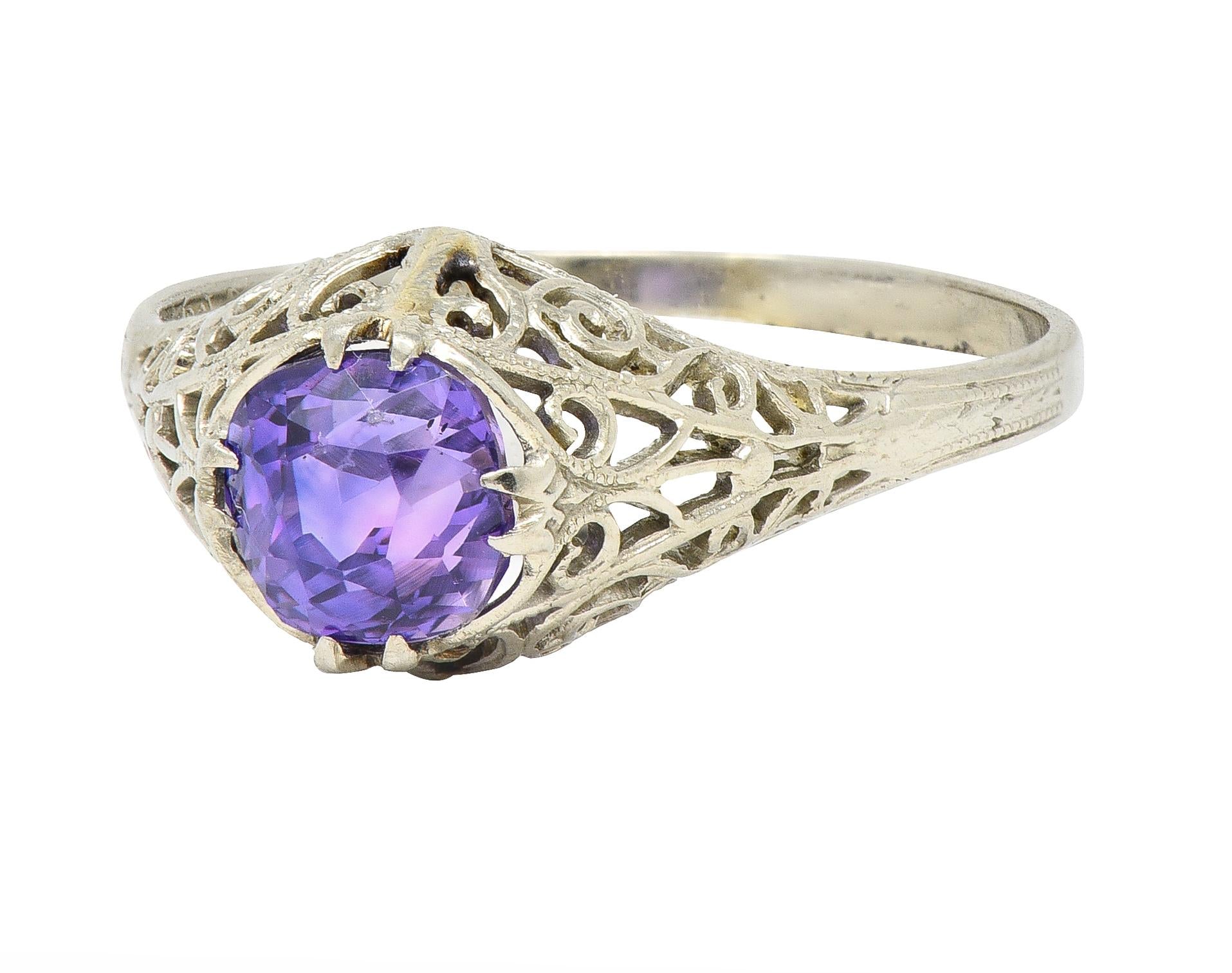 Edwardian 1.48 CTW No Heat Ceylon Purple Sapphire 14 Karat Gold Antique Ring GIA