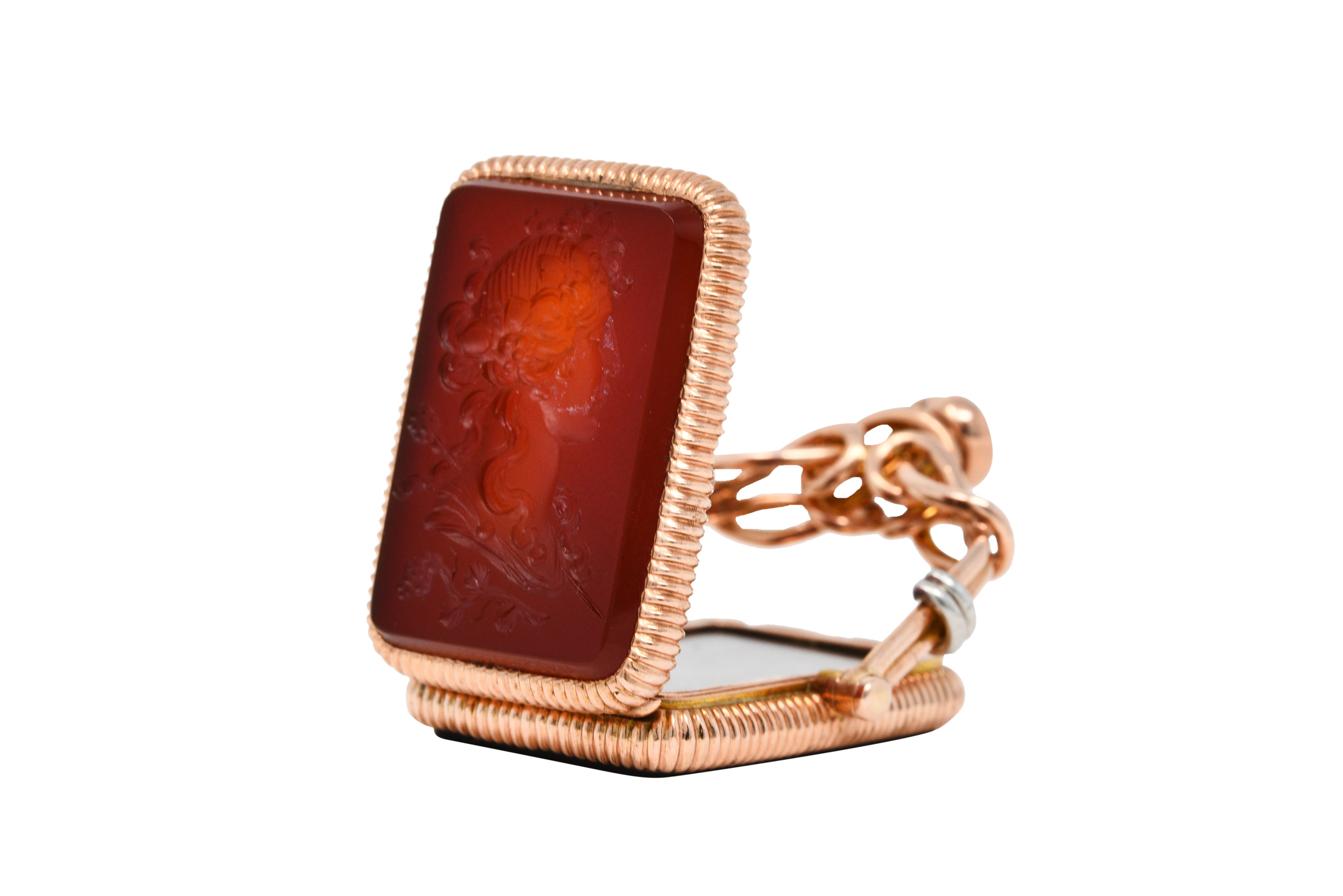 1900 Victorian Carnelian Sard Platinum 14 Karat Rose Gold Intaglio Locketcharm - Wilson's Estate Jewelry