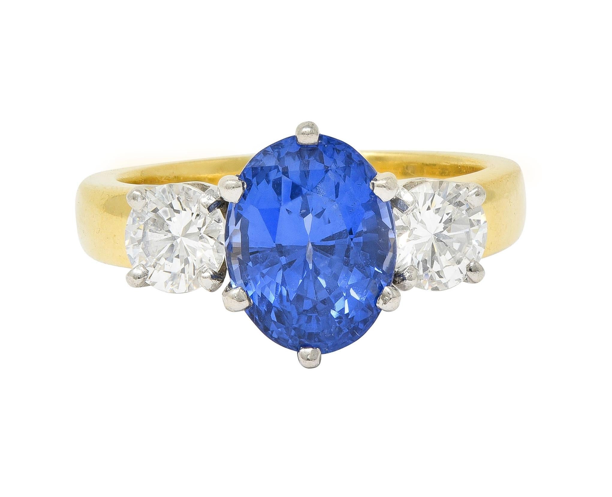 Vintage 3.86 CTW No Heat Ceylon Sapphire Diamond Platinum 18 Karat Gold Ring GIA