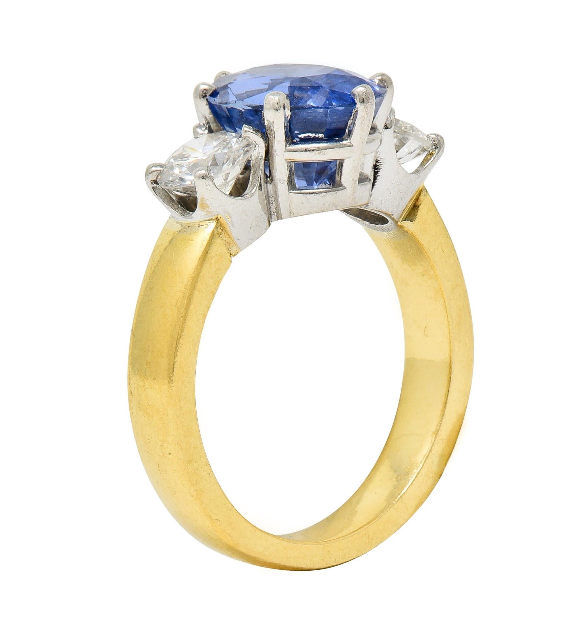 Vintage 3.86 CTW No Heat Ceylon Sapphire Diamond Platinum 18 Karat Gold Ring GIA