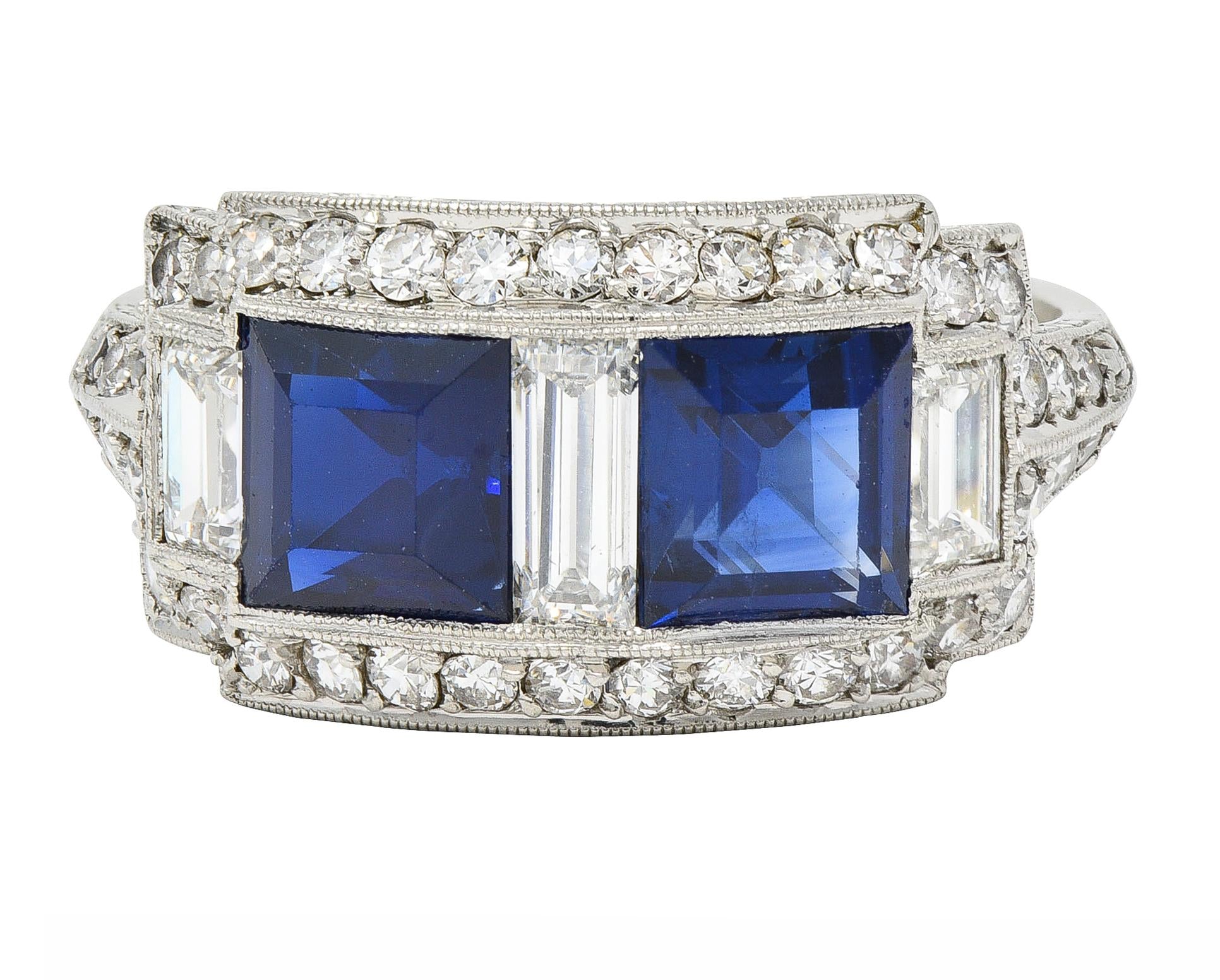 J.E. Caldwell 1949 2.76 CTW No Heat Sapphire Diamond Platinum Band Ring GIA