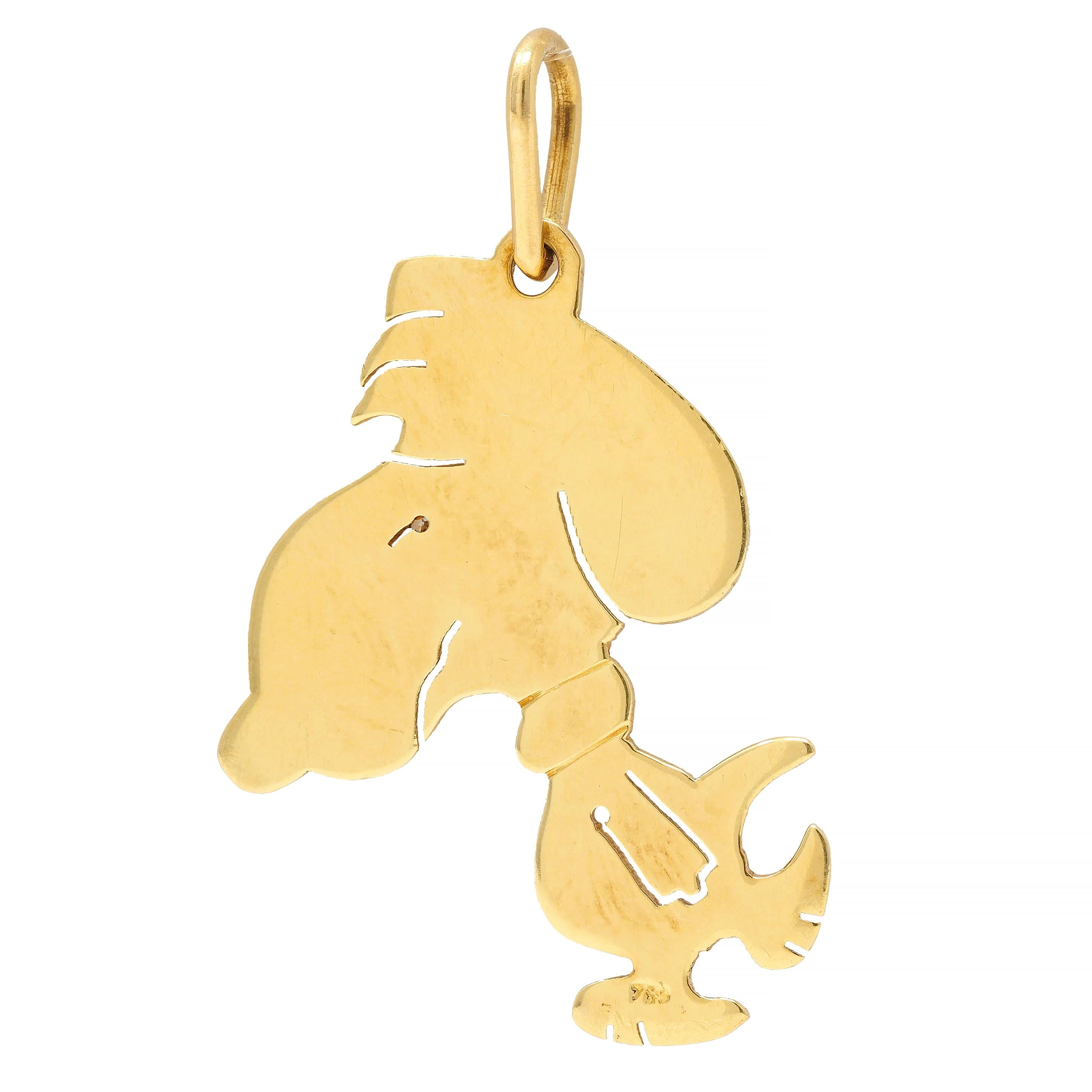 1950's Diamond 18 Karat Yellow Gold Cartoon Snoopy Vintage Pendant