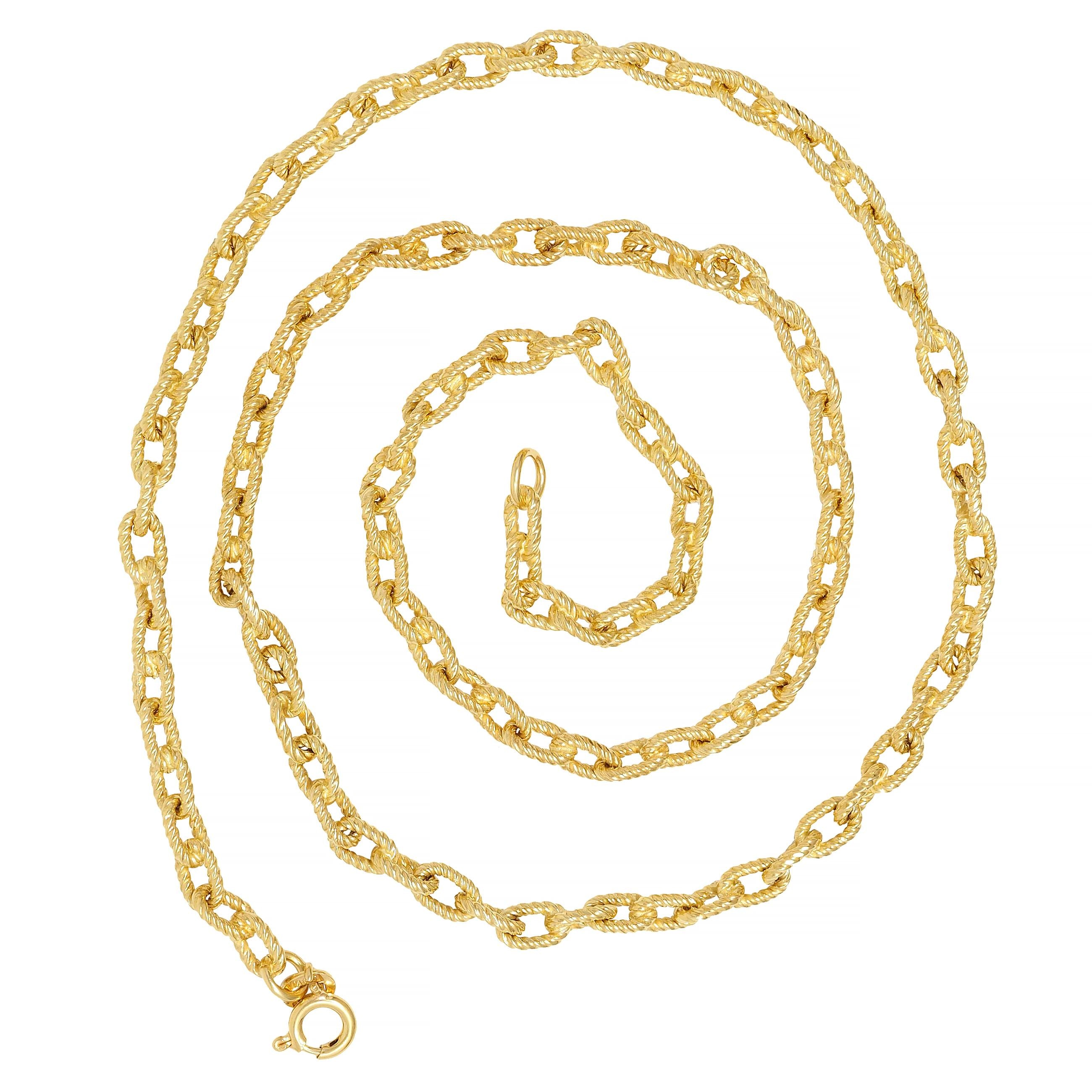 1960's 18 Karat Yellow Gold Twisted Rope Cable Link Chain Necklace