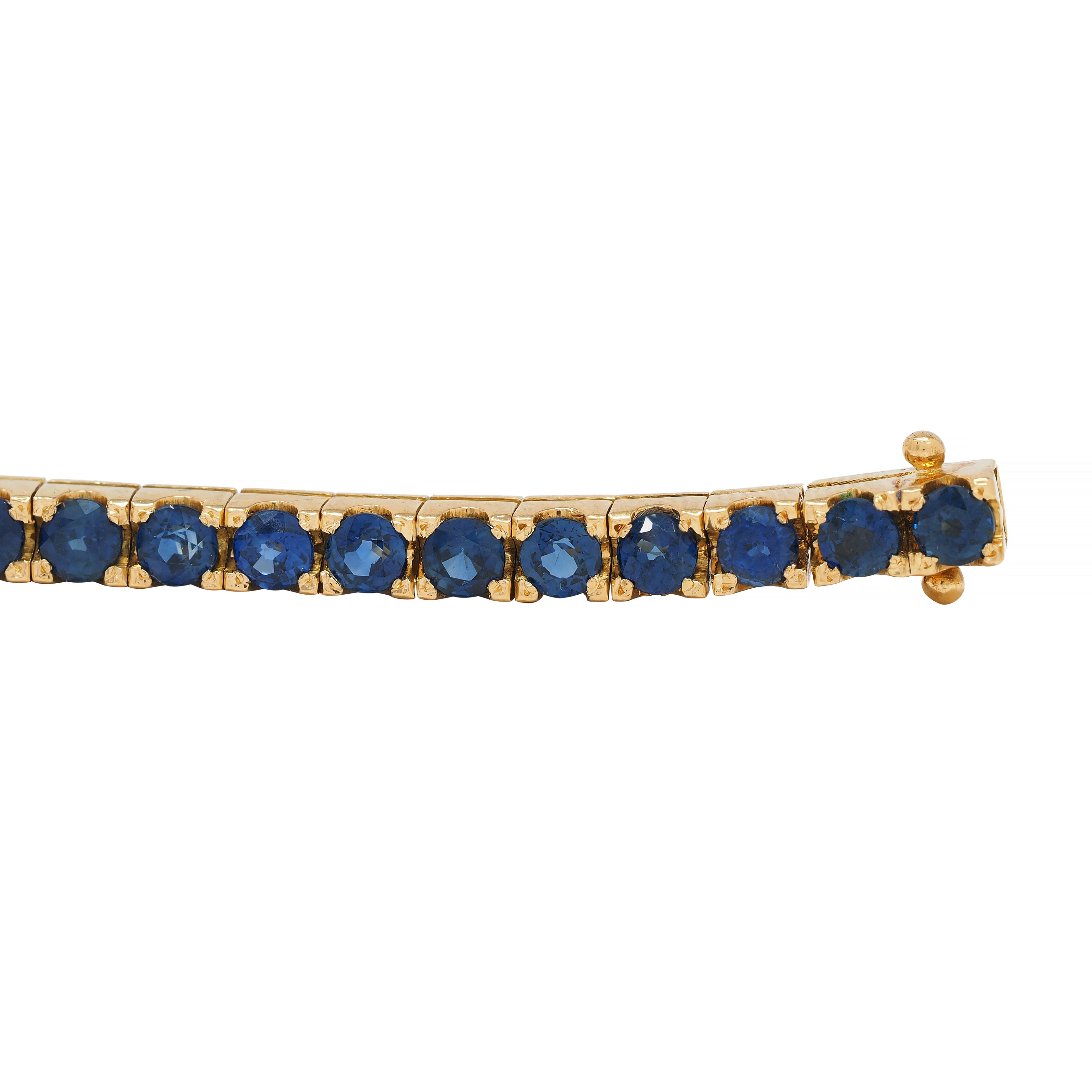 1990's 6.90 CTW Sapphire 18 Karat Yellow Gold Vintage Line Bracelet