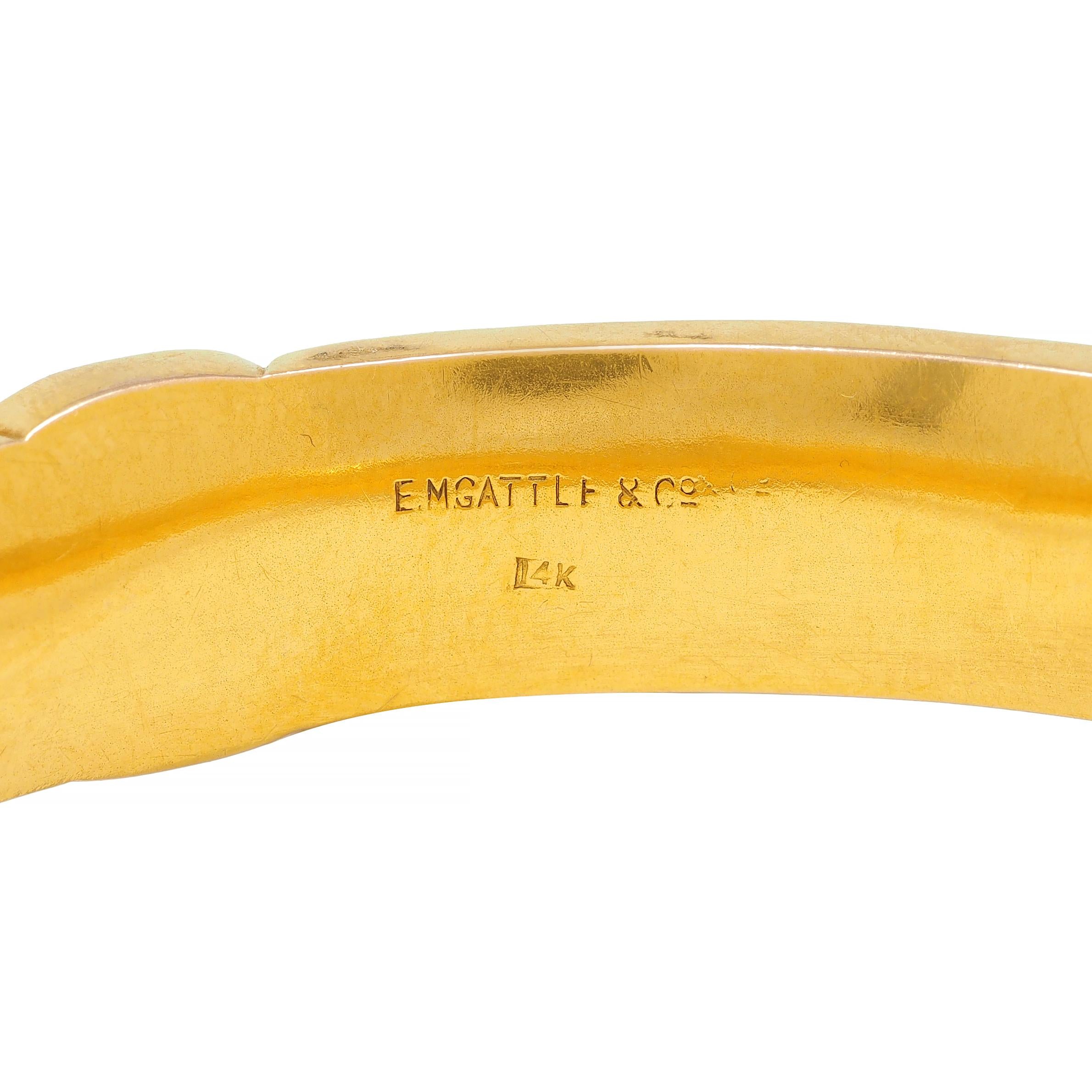 E.M. Gattle & Co. Art Nouveau 14 Karat Gold Amaranth Antique Bangle Bracelet