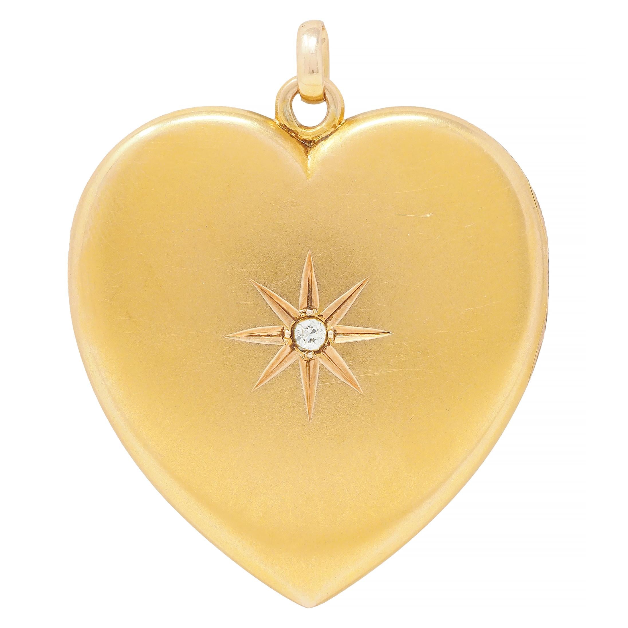 Victorian Diamond 14 Karat Yellow Gold Antique Heart Locket Pendant