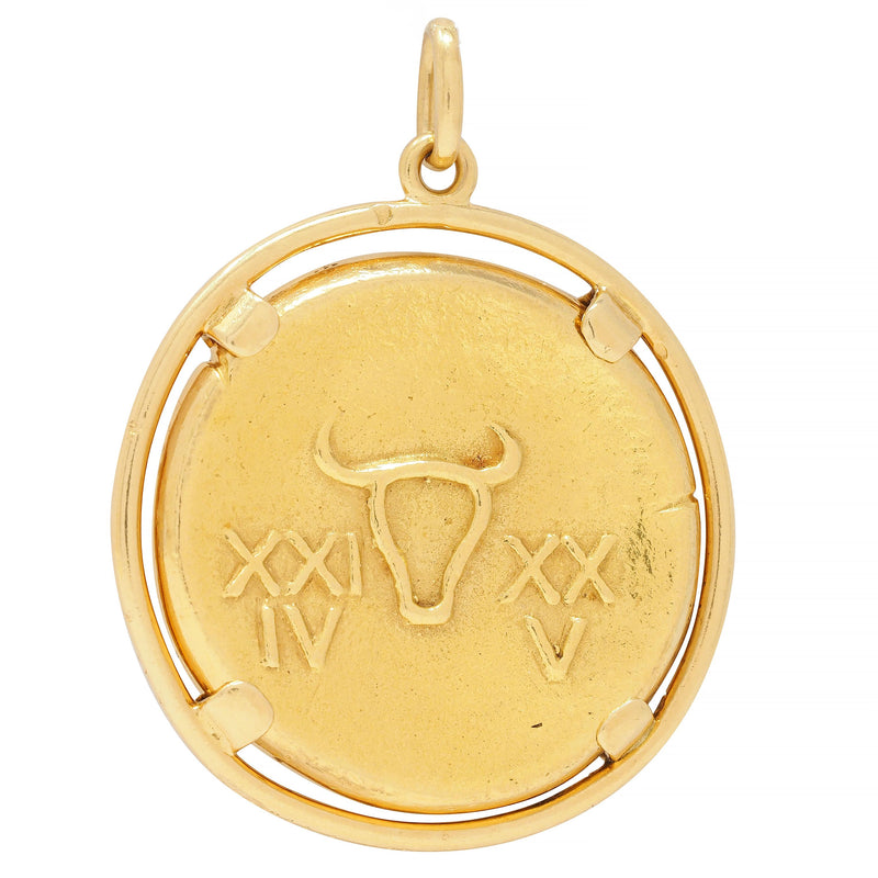 Van Cleef French 18 Karat Yellow Gold Taurus Vintage Zodiac Charm Pendant