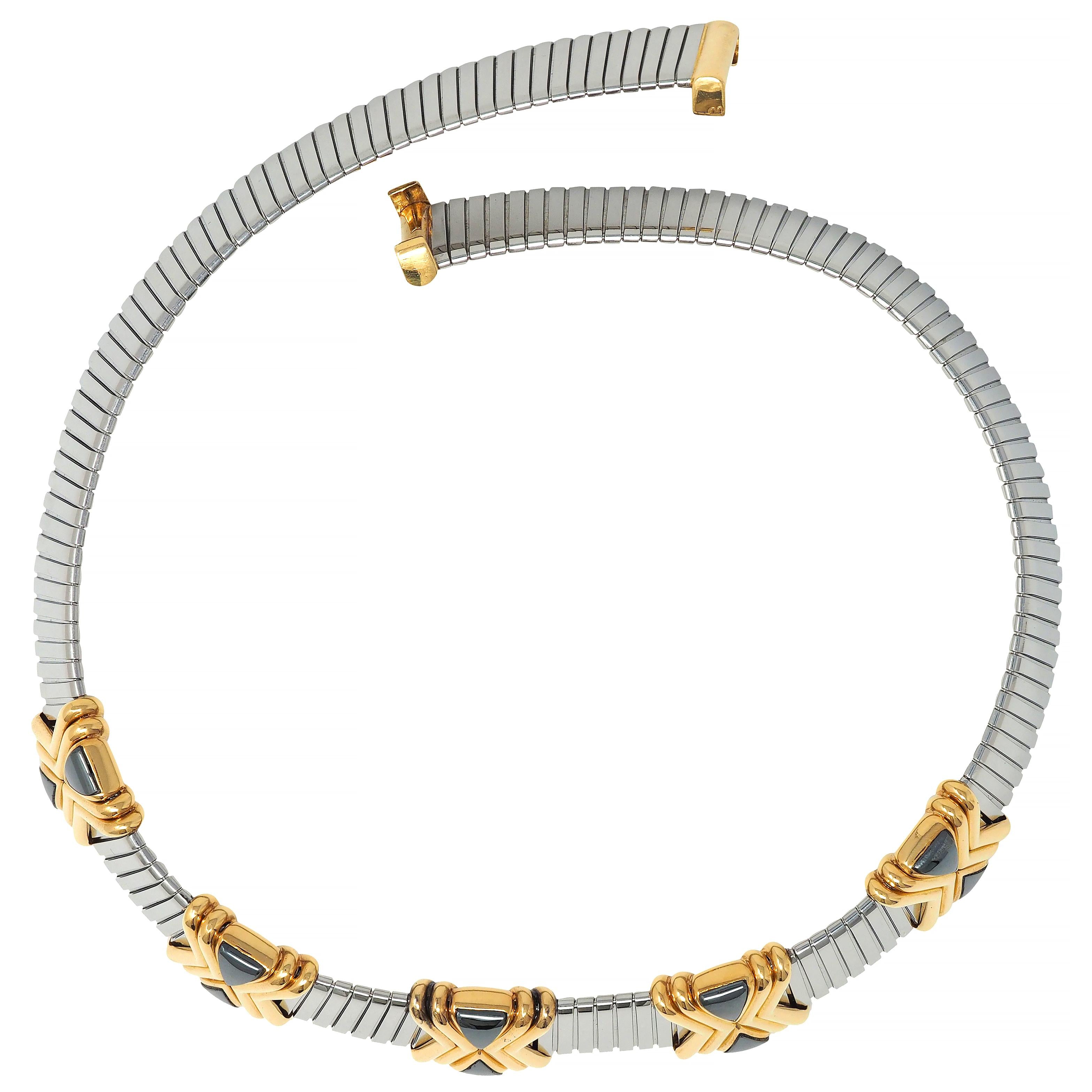 Bulgari Hematite Stainless Steel 18 Karat Gold X Tobogas Collar Necklace