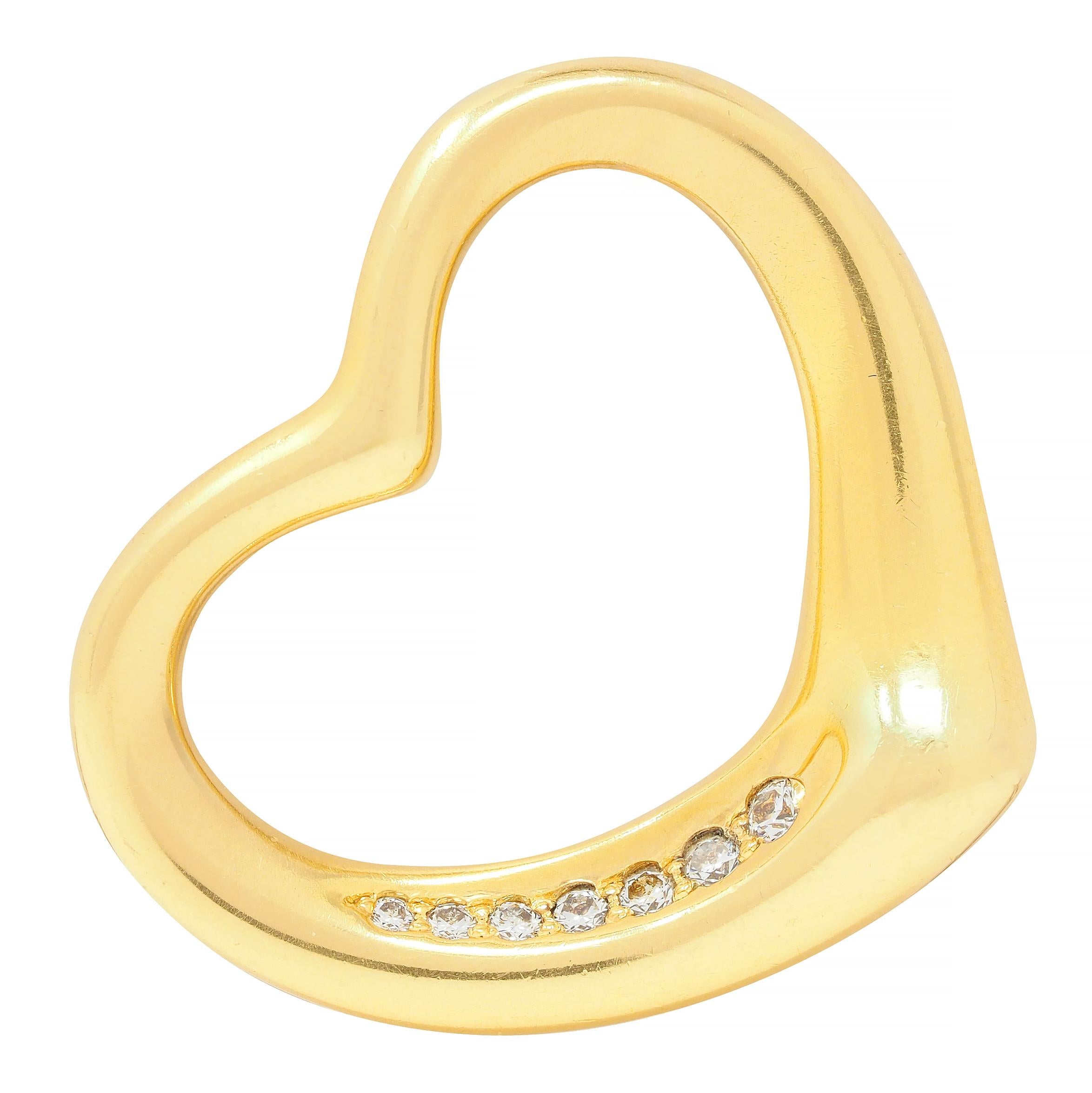 Elsa Peretti Tiffany & Co. 2000 Diamond 18 Karat Yellow Gold Open Heart Pendant