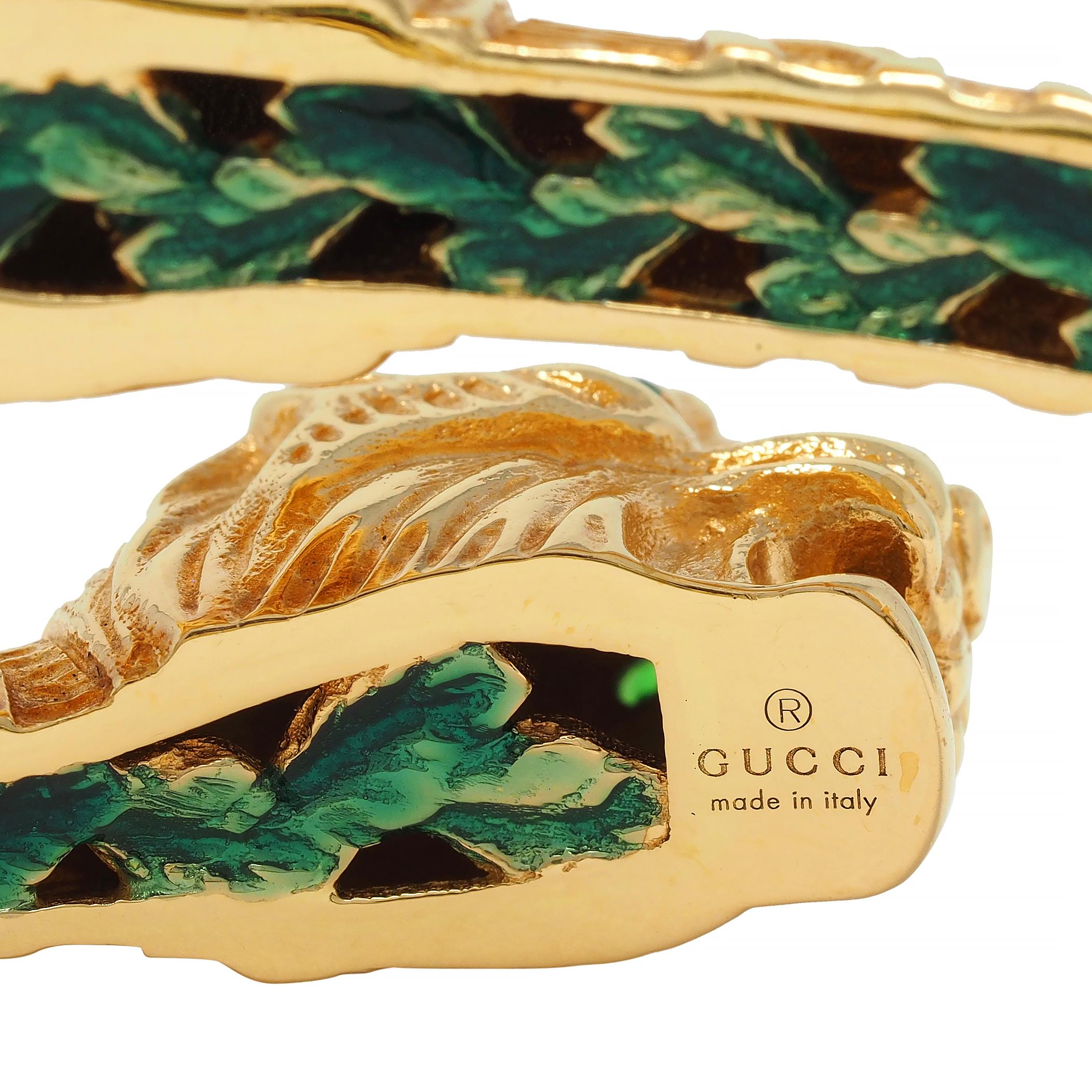 Gucci 2016 Tsavorite Enamel 18 Karat Yellow Gold Dionysus Tiger Cuff Bracelet