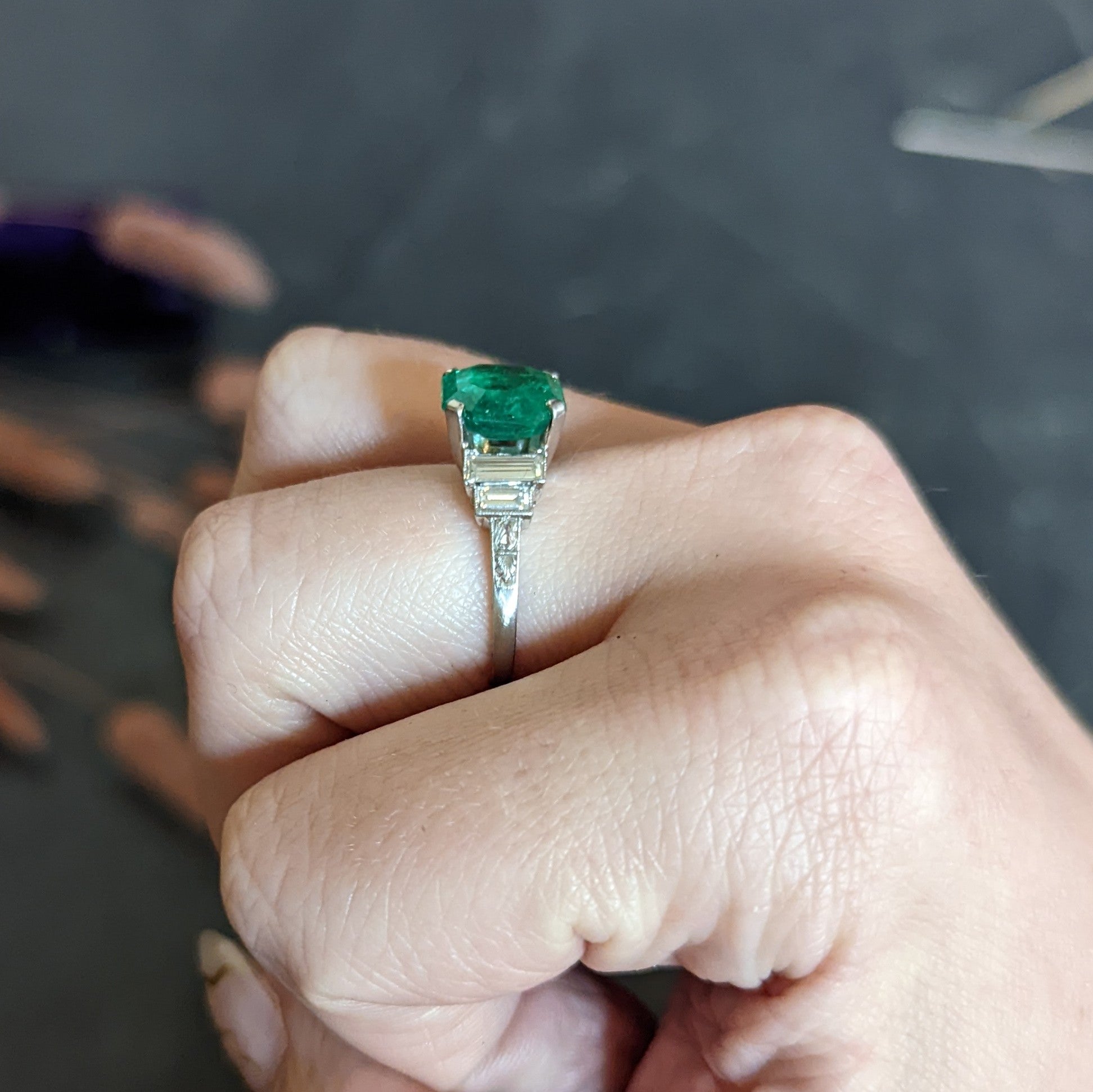 Mid-Century 4.03 CTW Colombian Emerald Diamond Platinum Cocktail Ring GIA Wilson's Antique & Estate Jewelry