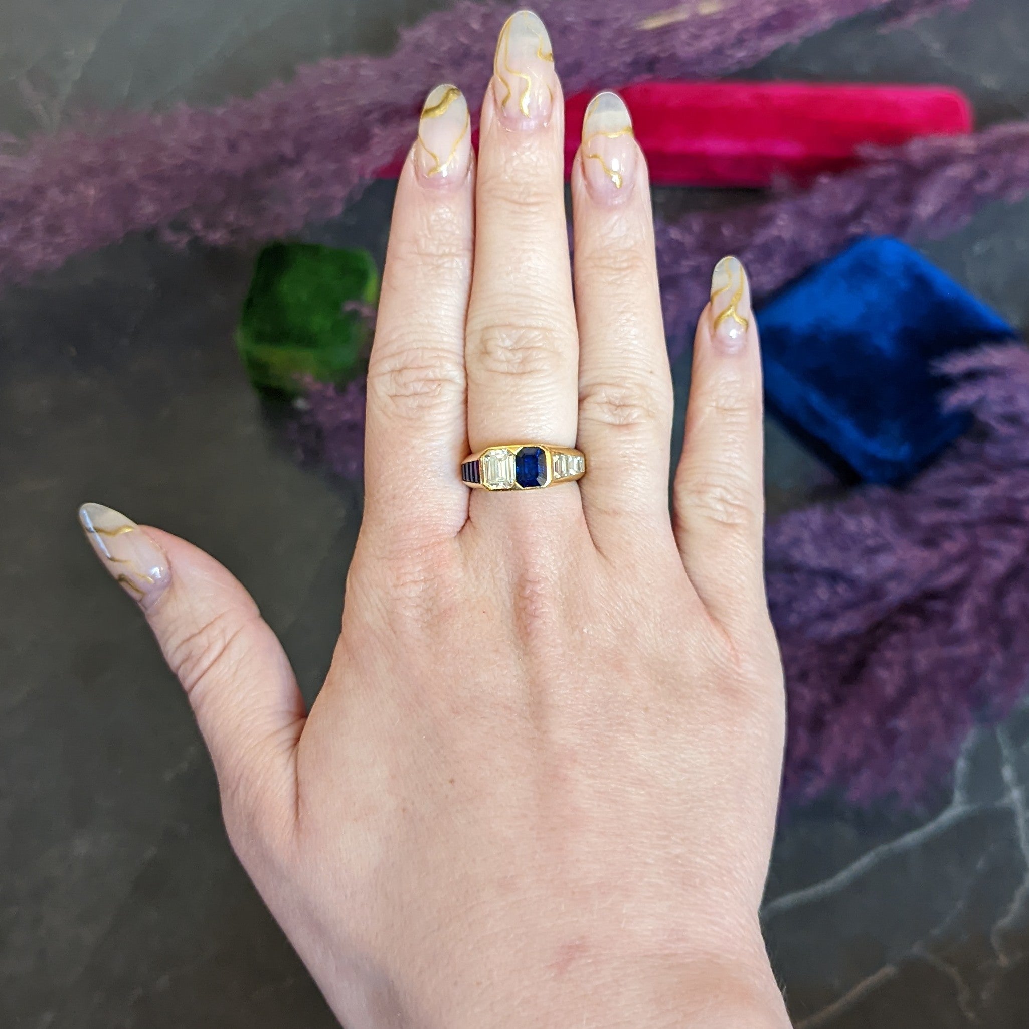 Van Cleef & Arpels 3.57 CTW Diamond Sapphire 18 Karat Gold French Unisex Ring Wilson's Antique & Estate Jewelry