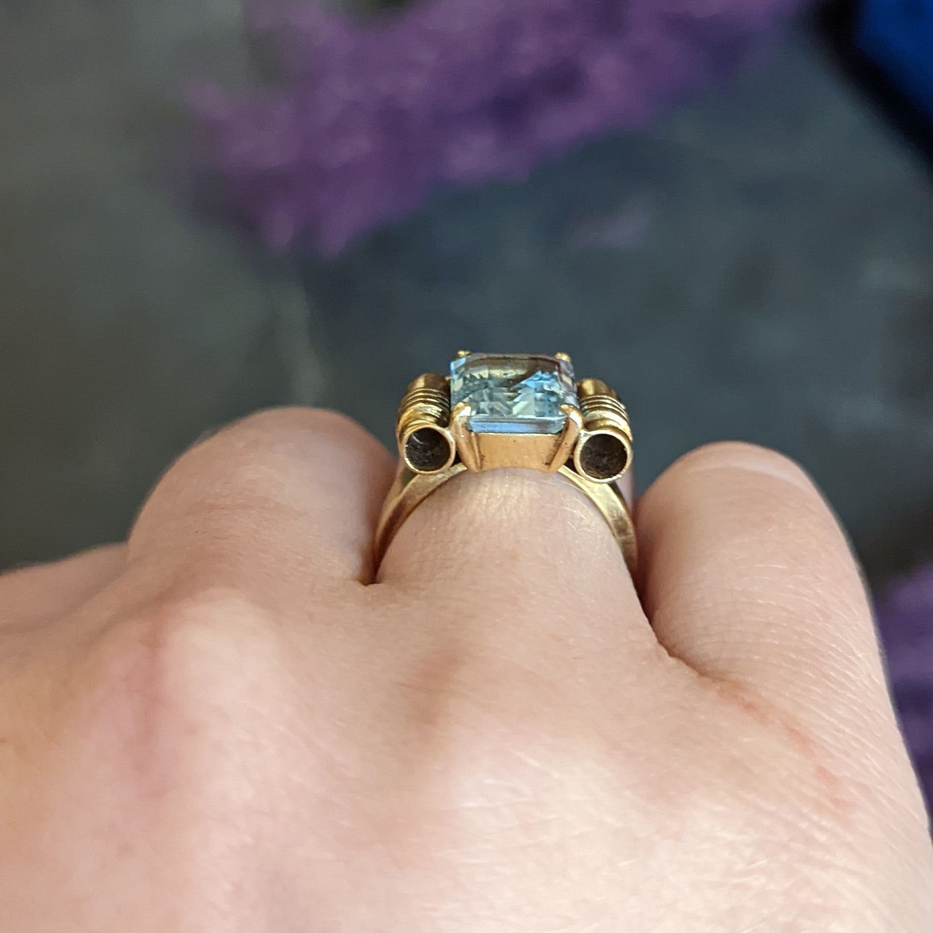 Tiffany & Co. Retro 3.70 CTW Aquamarine 14 Karat Yellow Gold Ring Wilson's Antique & Estate Jewelry