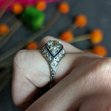 Art Deco 1.80 CTW Old European Cut Diamond Sapphire Platinum Engagement Ring Wilson's Estate Jewelry