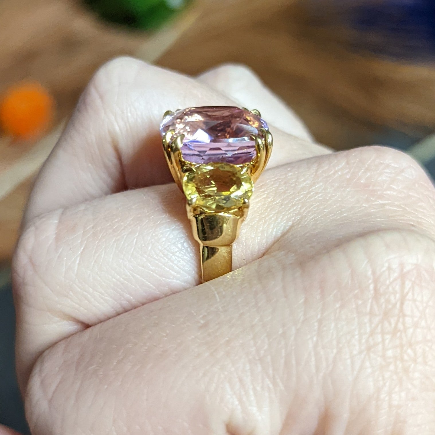 Seaman Schepps Kunzite Topaz 18 Karat Gold Cocktail Ring Wilson's Estate Jewelry