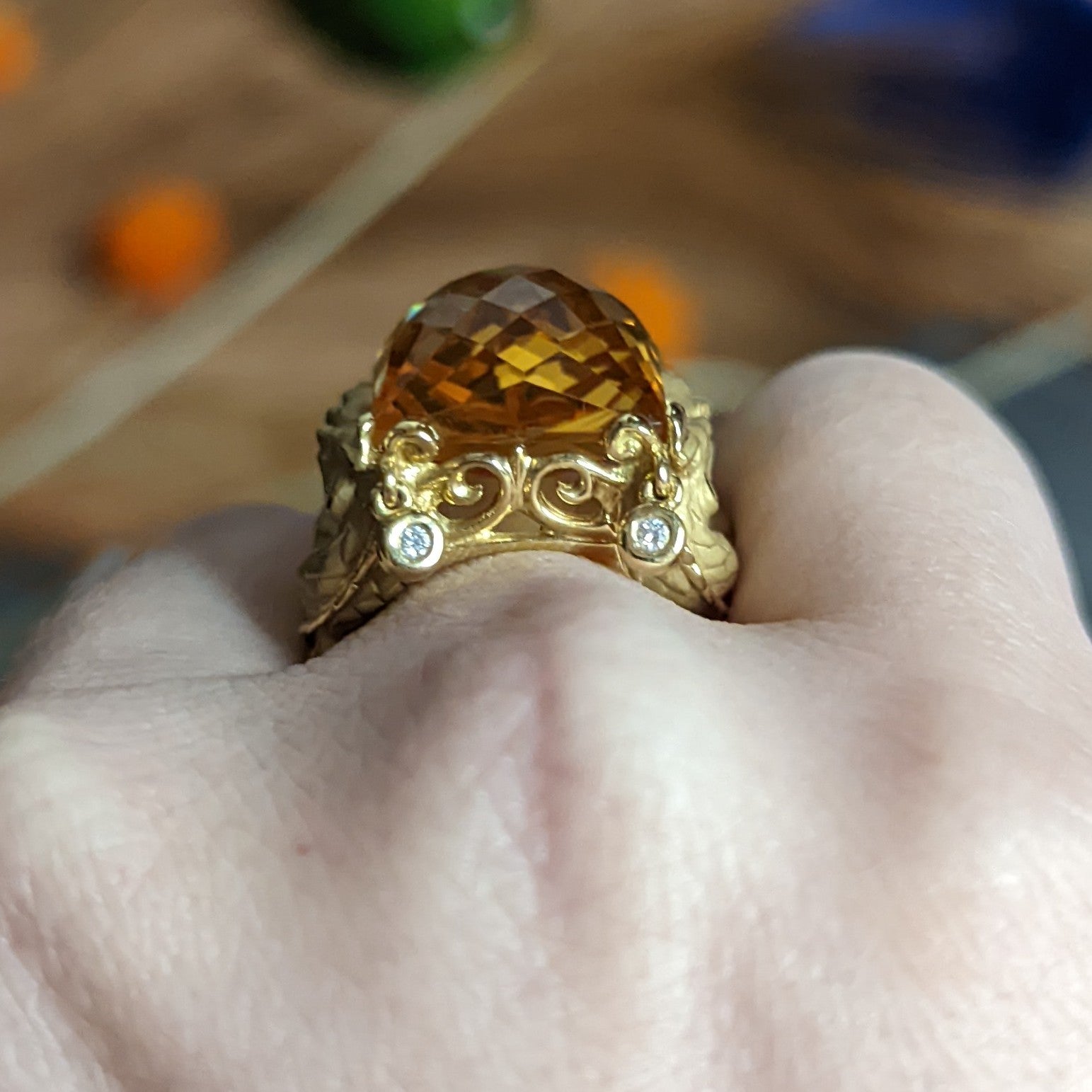 Carrera Y Carrera Citrine Diamond 18 Karat Gold Nanking Dragon Statement Ring Wilson's Estate Jewelry