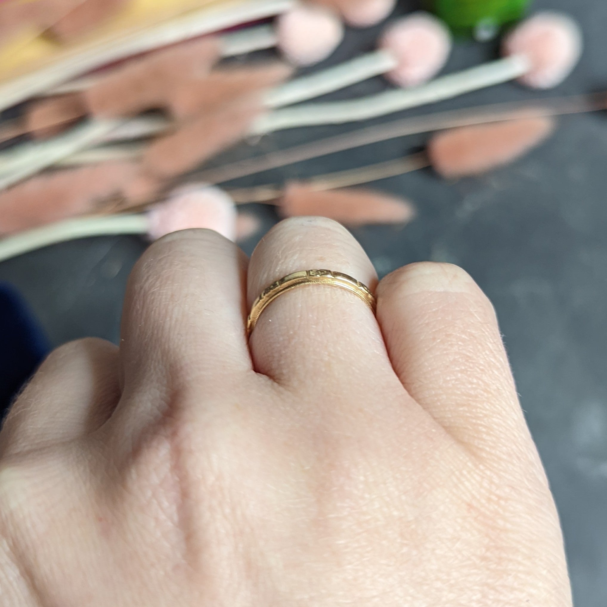 1920's Early Art Deco 14 Karat Yellow Gold Orange Blossom Band Ring Wilson's Estate Jewelry