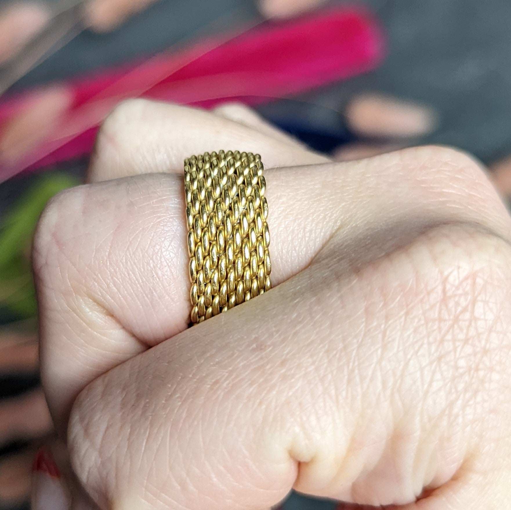 Tiffany & Co. Contemporary 18 Karat Yellow Gold Mesh Weave Somerset Band Ring Wilson's Estate Jewelry