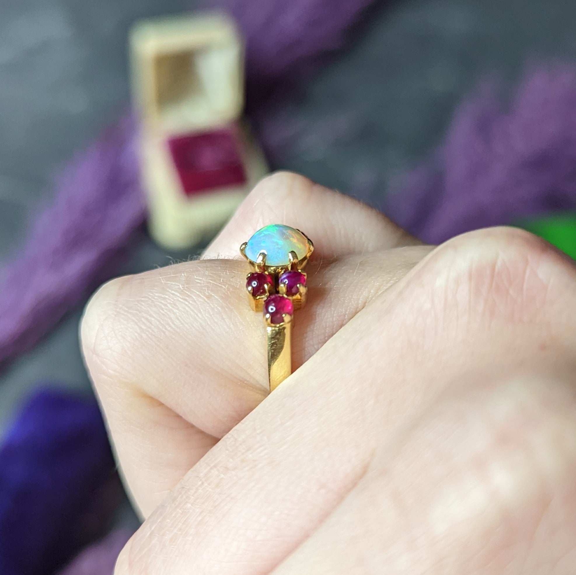 Retro Opal Ruby Cabochon 18 Karat Yellow Gold Gemstone Ring Wilson's Estate Jewelry