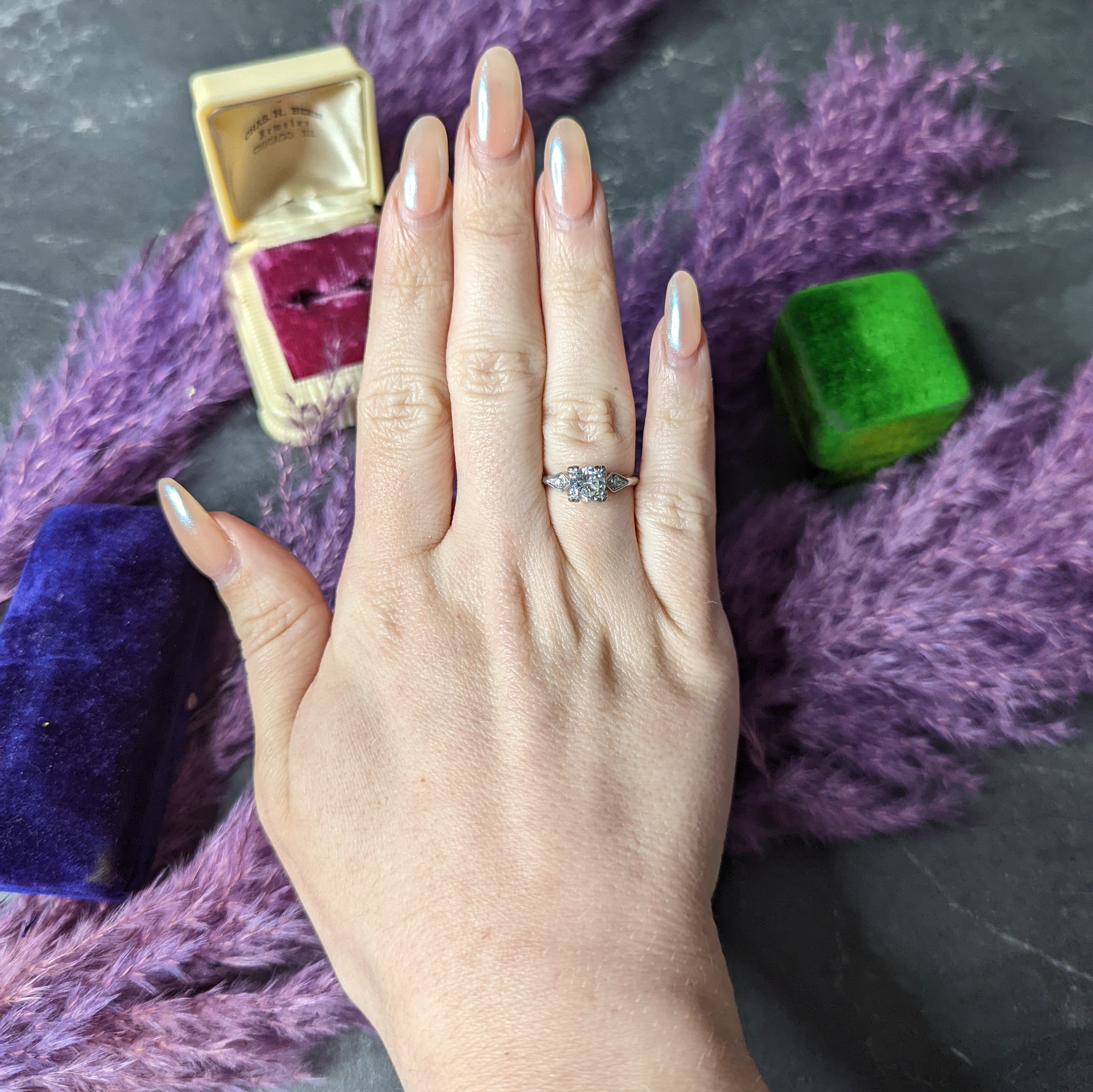 1950's Mid-Century 1.01 CTW Diamond Platinum Three Stone Engagement Ring Wilson's Estate Jewelry