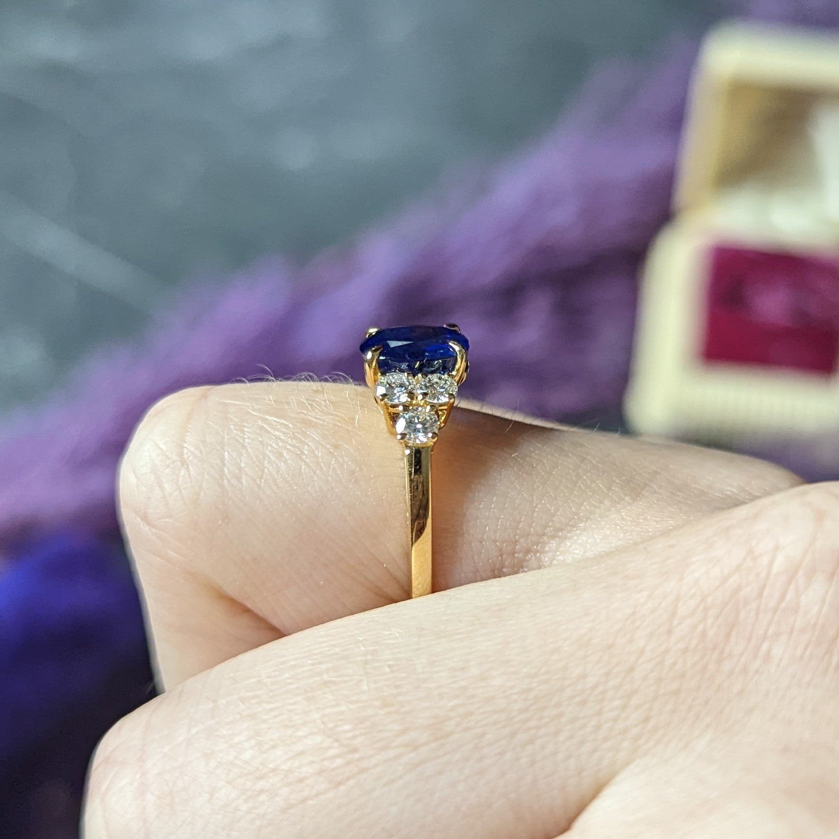 French Alexandre Reza 2.68 CTW No Heat Burma Sapphire Diamond 18 Karat Yellow Gold Ring AGL Wilson's Estate Jewelry