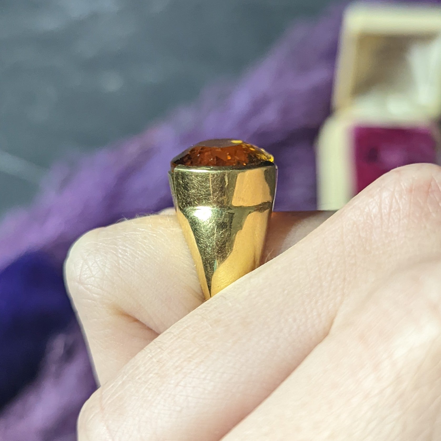 1960's Vintage Citrine 18 Karat Yellow Gold Statement Gemstone Ring Wilson's Estate Jewelry