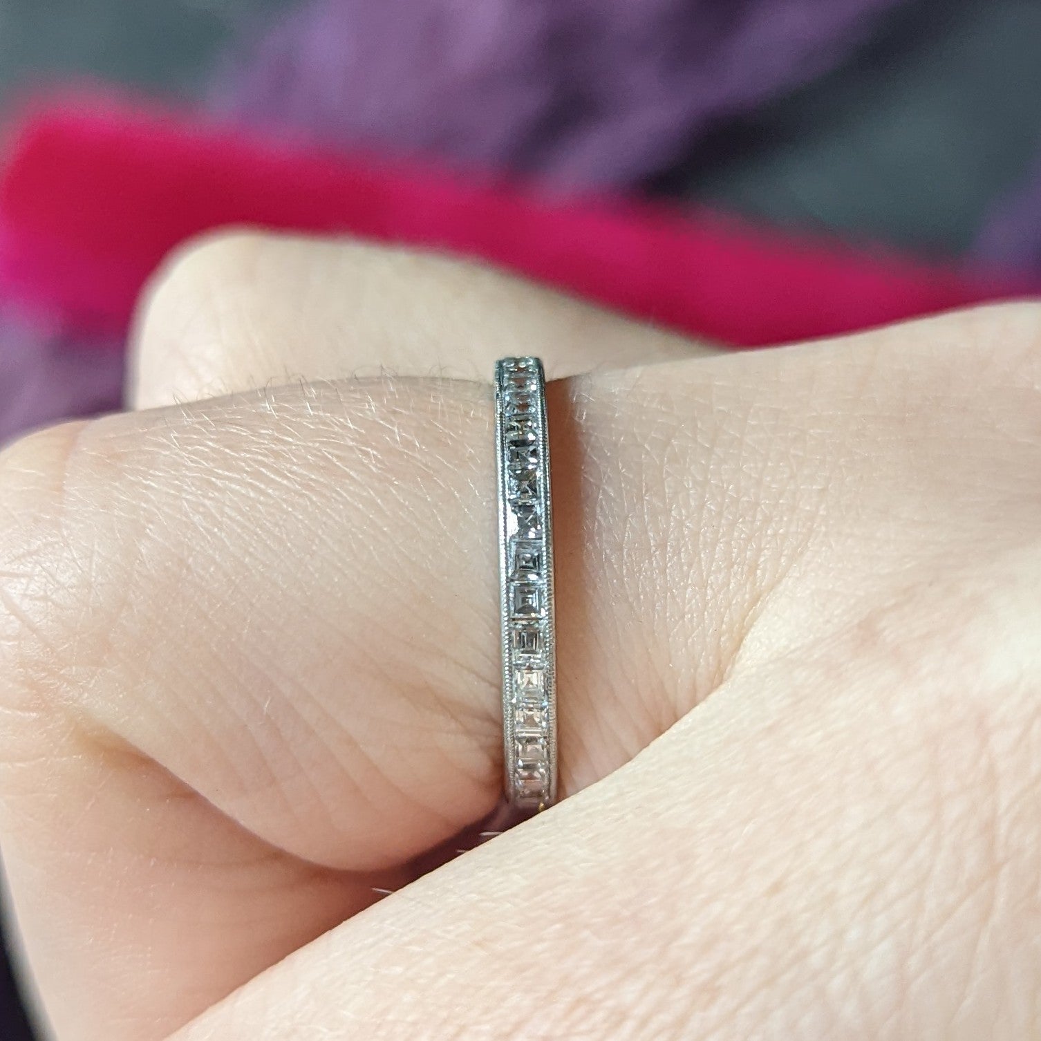 Mid-Century Step Cut 1.00 CTW Diamond Platinum Eternity Band Stacking Ring Wilson's Estate Jewelry