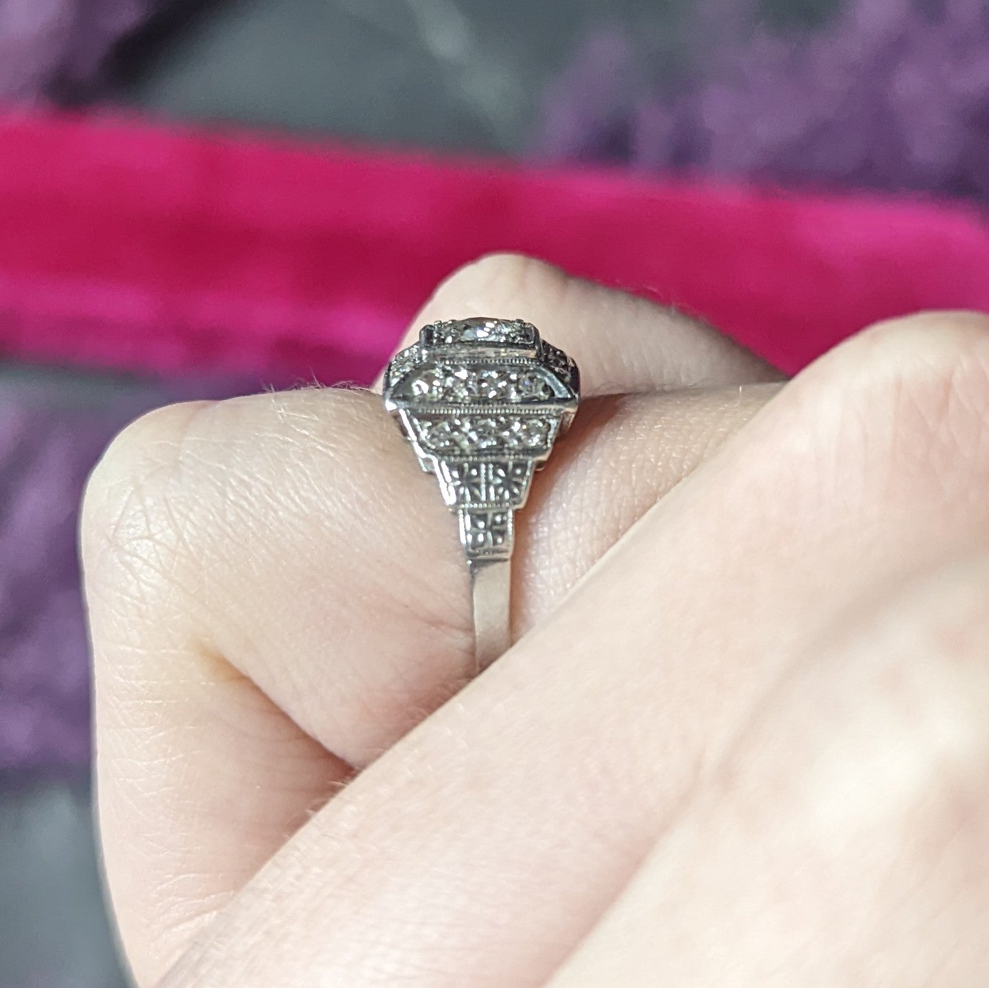 Art Deco 0.75 CTW Diamond Platinum Stepped Antique Engagement Ring Wilson's Estate Jewelry