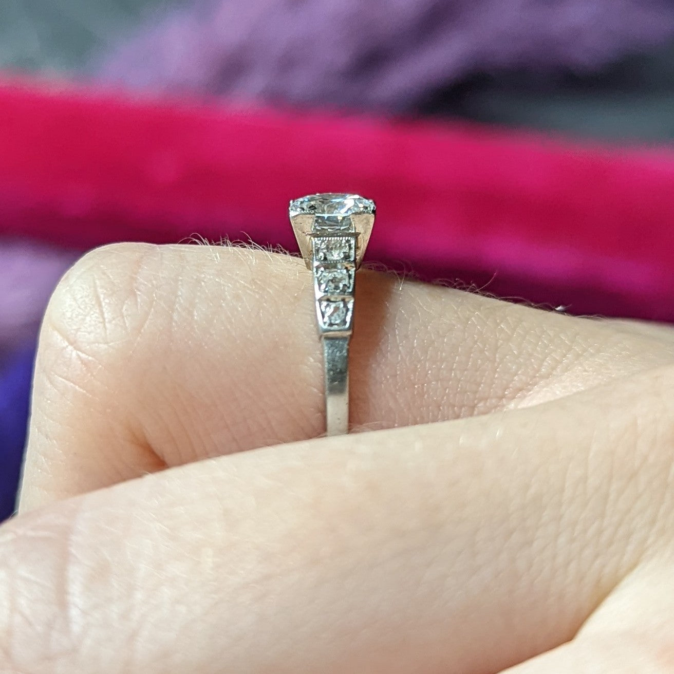 Art Deco Old European 0.93 CTW Diamond Platinum Stepped Shoulder Engagement Ring GIA Wilson's Estate Jewelry