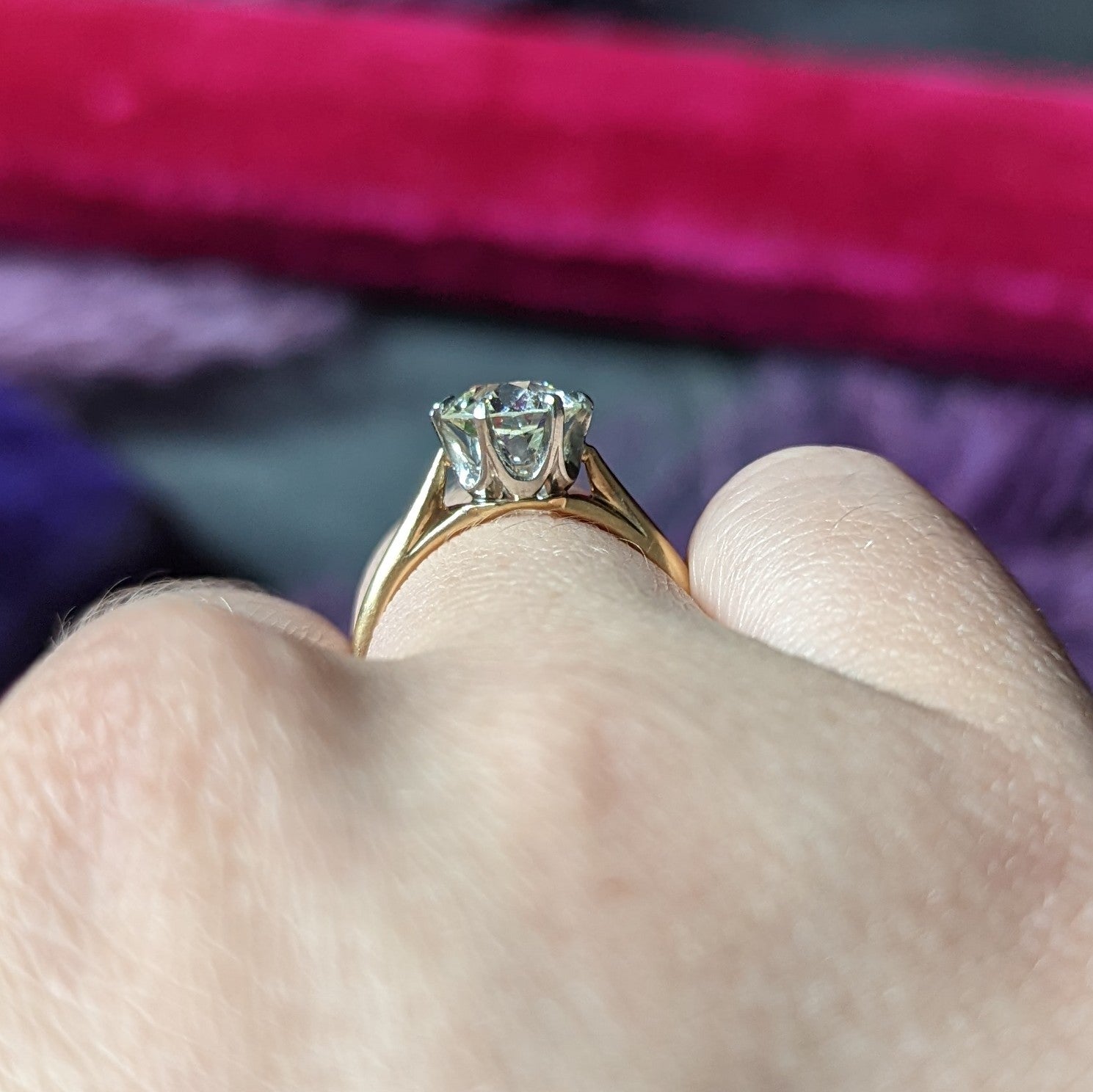 Vintage Old European 1.41 CTW Diamond Platinum 14 Karat Yellow Gold Solitaire Engagement Ring GIA Wilson's Estate Jewelry