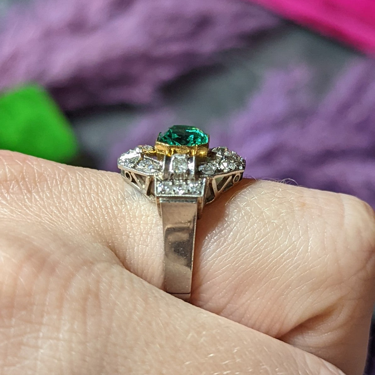 .11111 # RESHOOT SH Vintage 4.15 CTW Colombian Emerald Platinum 18 Karat Yellow Gold Statement Ring GIA Wilson's Estate Jewelry